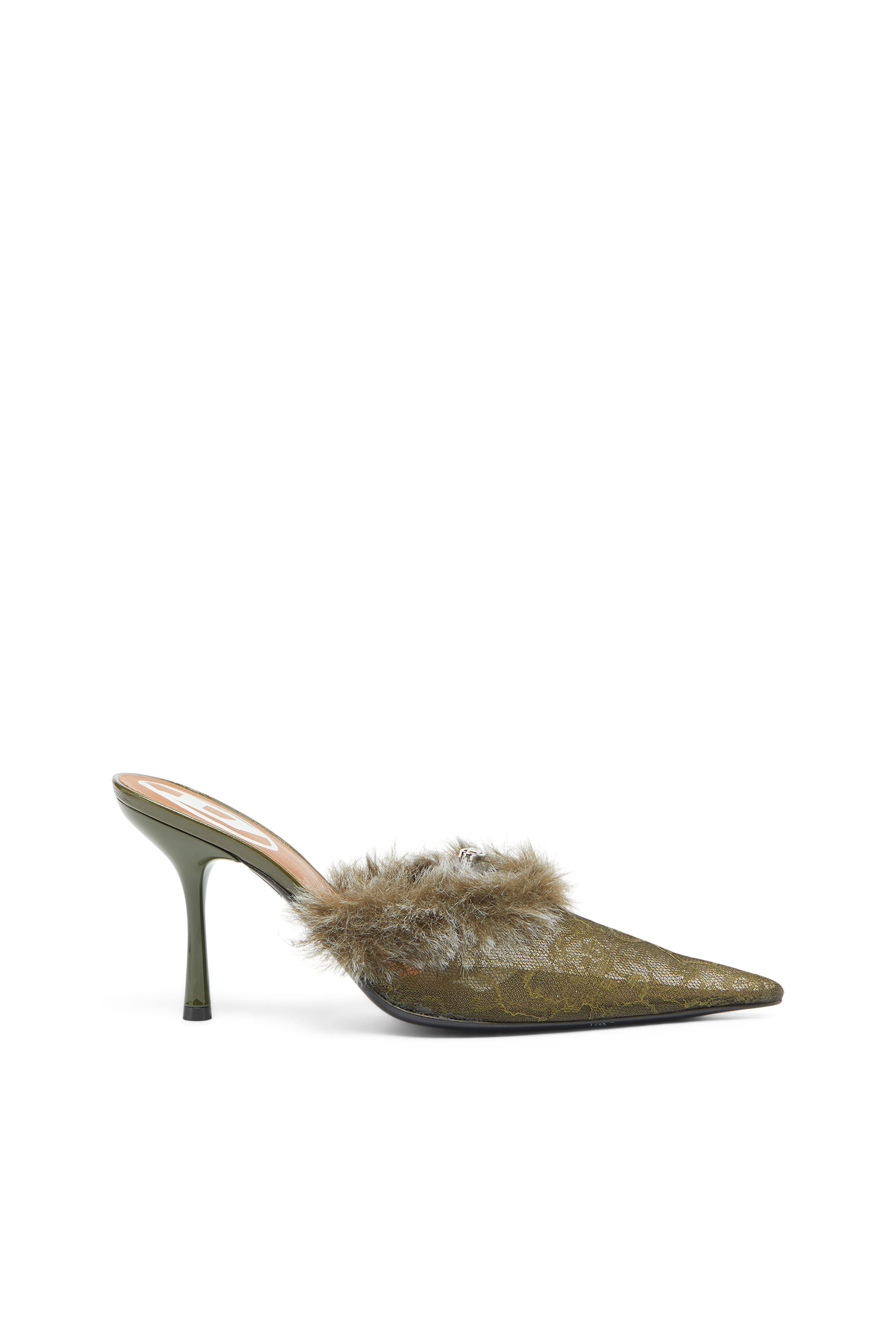 Diesel - D-JEWELS  MULE FUR 90, Damen D-Ten&Half - Mules aus Nylon mit flauschigem Besatz in Armeegr&uuml;n - 1