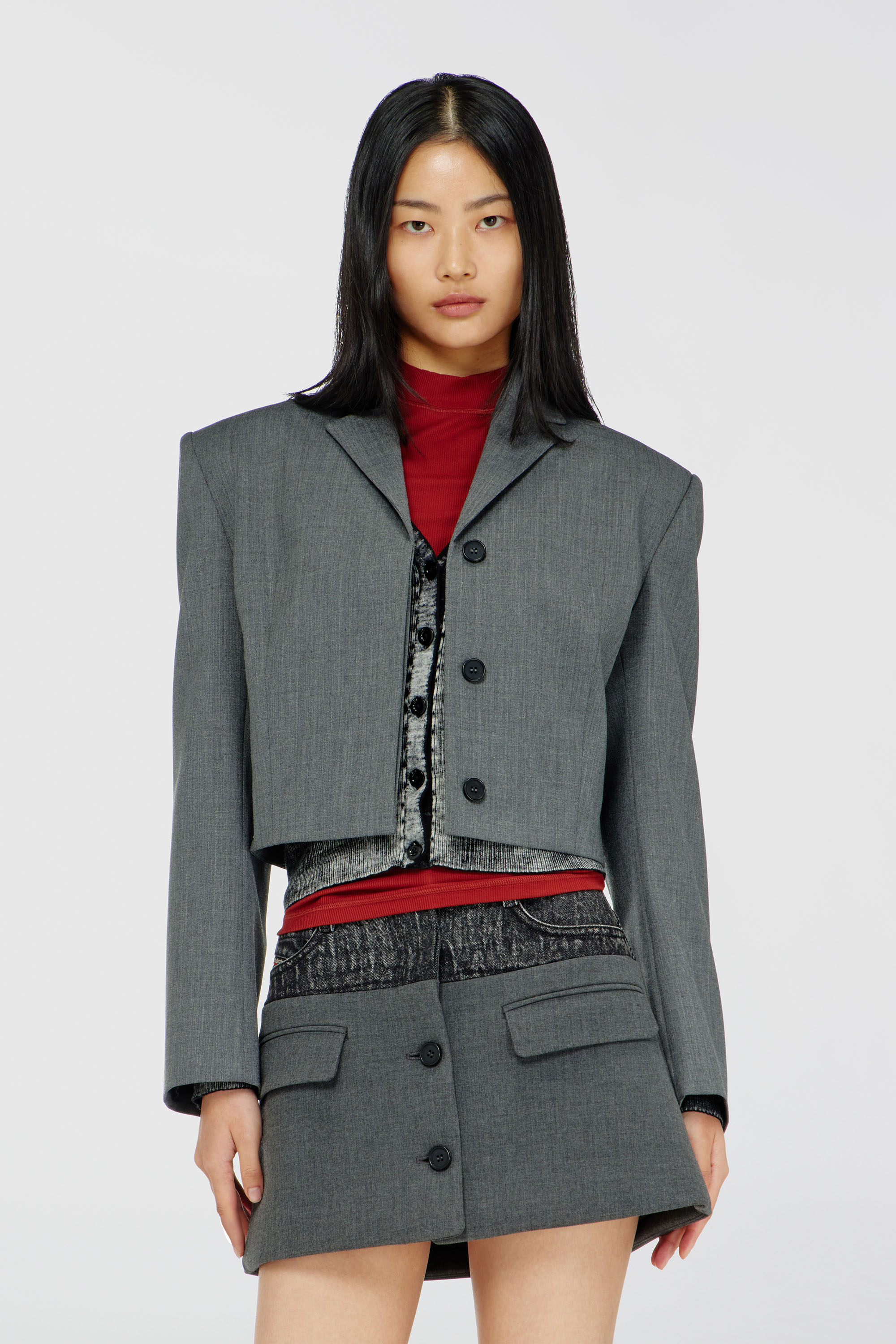 Diesel - G-LANCE, Woman's Cropped blazer in wool-blend suiting in Grey - 1