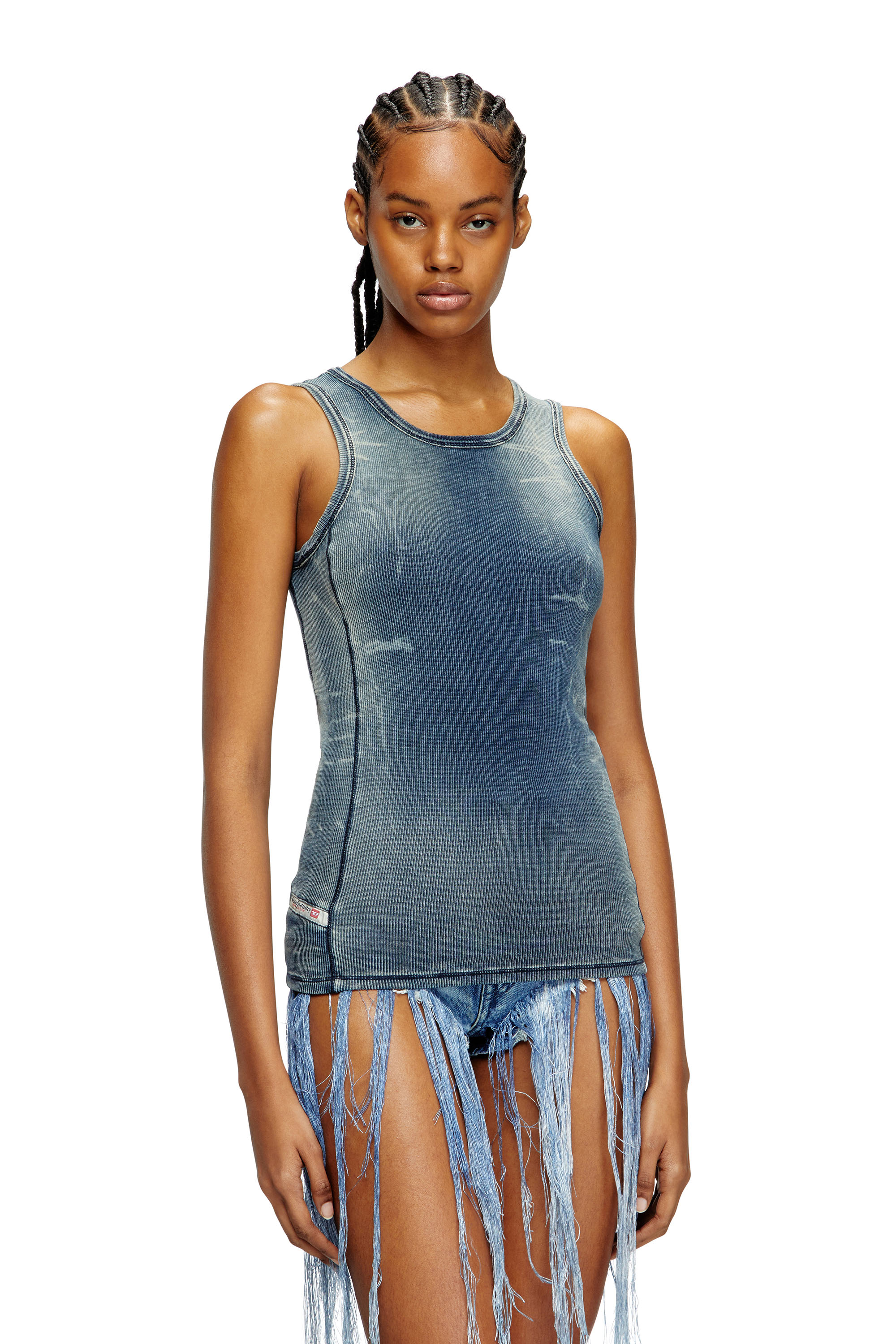 Diesel - T-GO, Unisex Geripptes Tanktop mit Denim-Trompe l'œil in Dunkelblau - 1