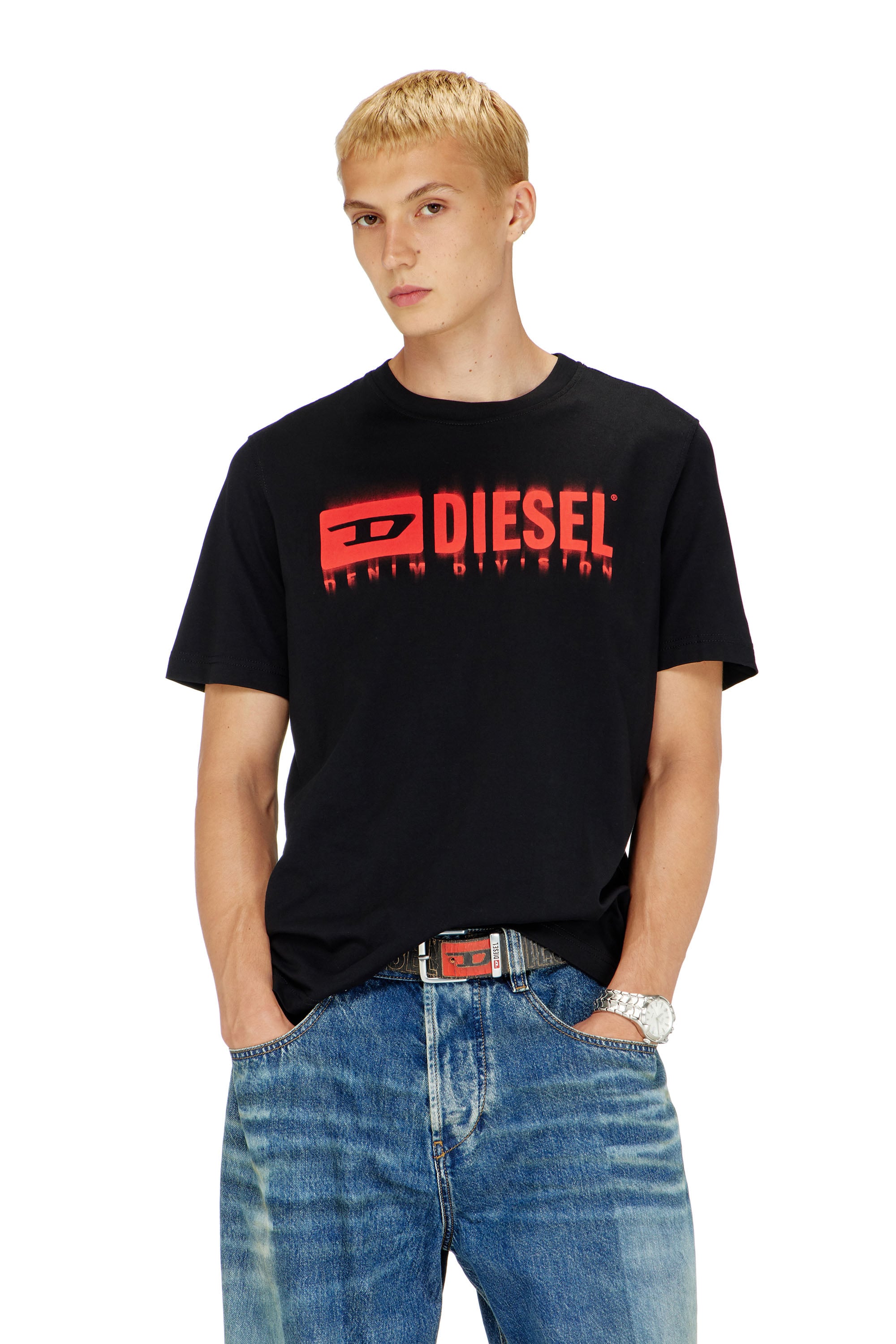 Diesel - T-ADJUST-Q7, Herren T-Shirt mit verschwommenem Diesel-Logo in Schwarz - 1