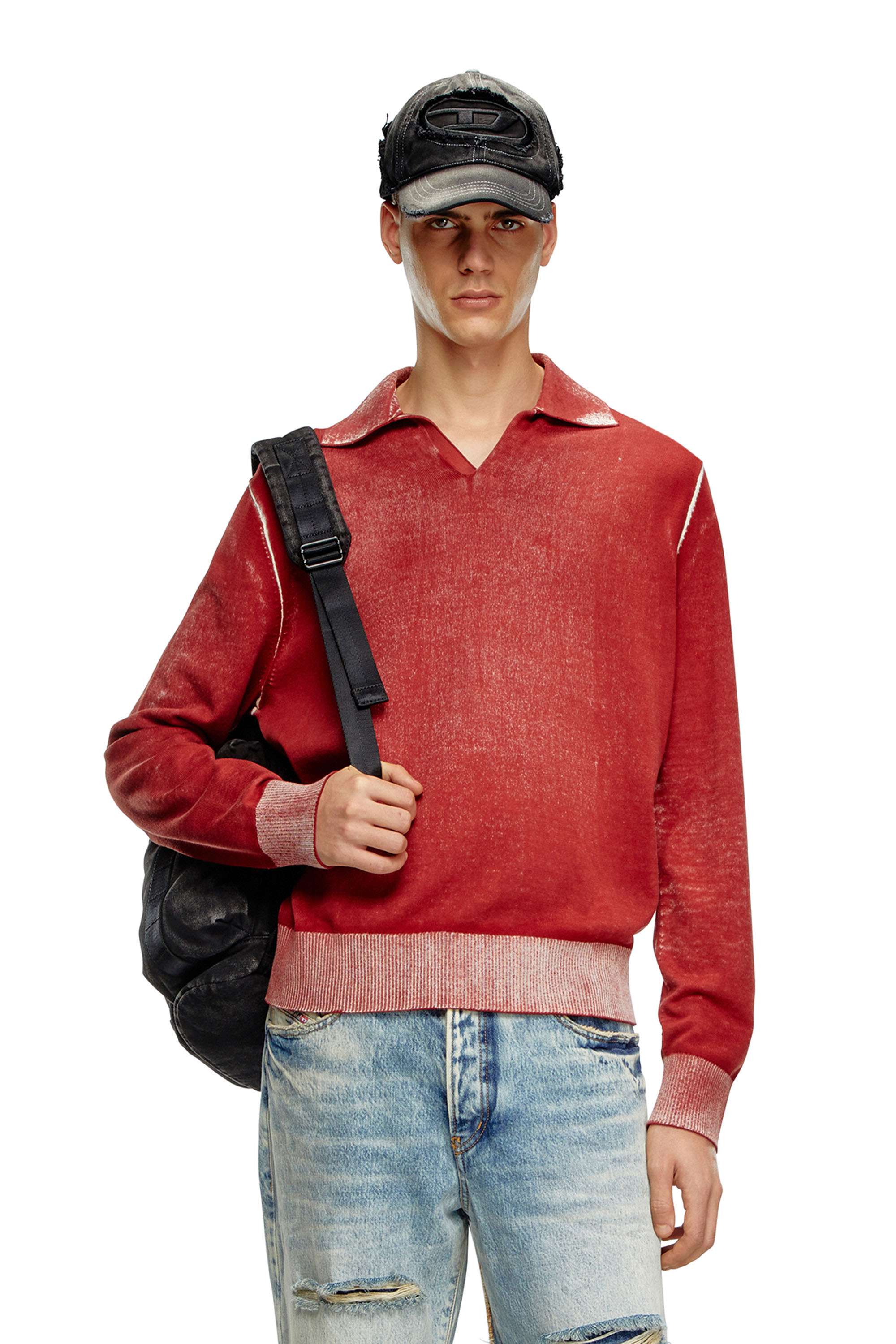 Diesel - K-LORENZO, Herren Polo-Pullover mit Reverse-Print in Rot - 3