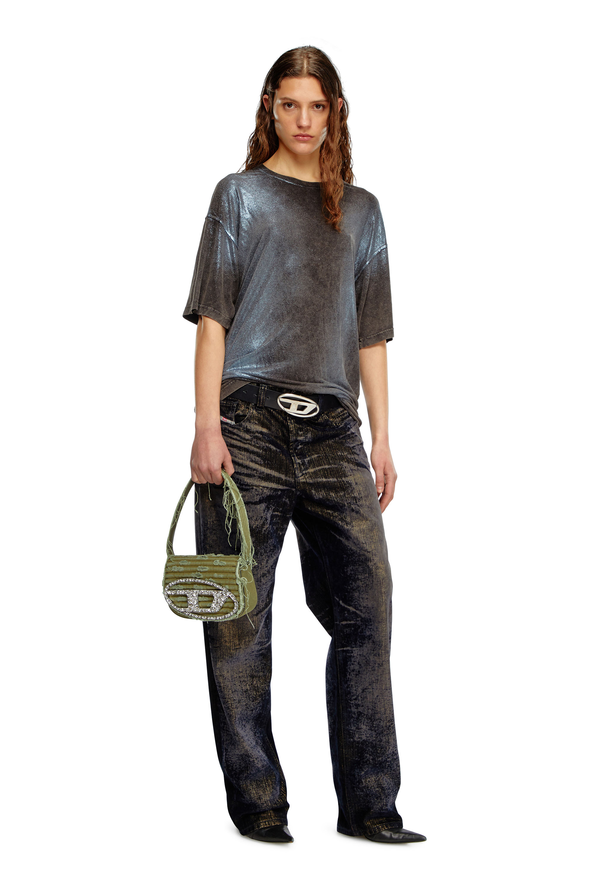Diesel - 1DR, Woman 1DR-Iconic shoulder bag in canvas and leather in Green - Image 6