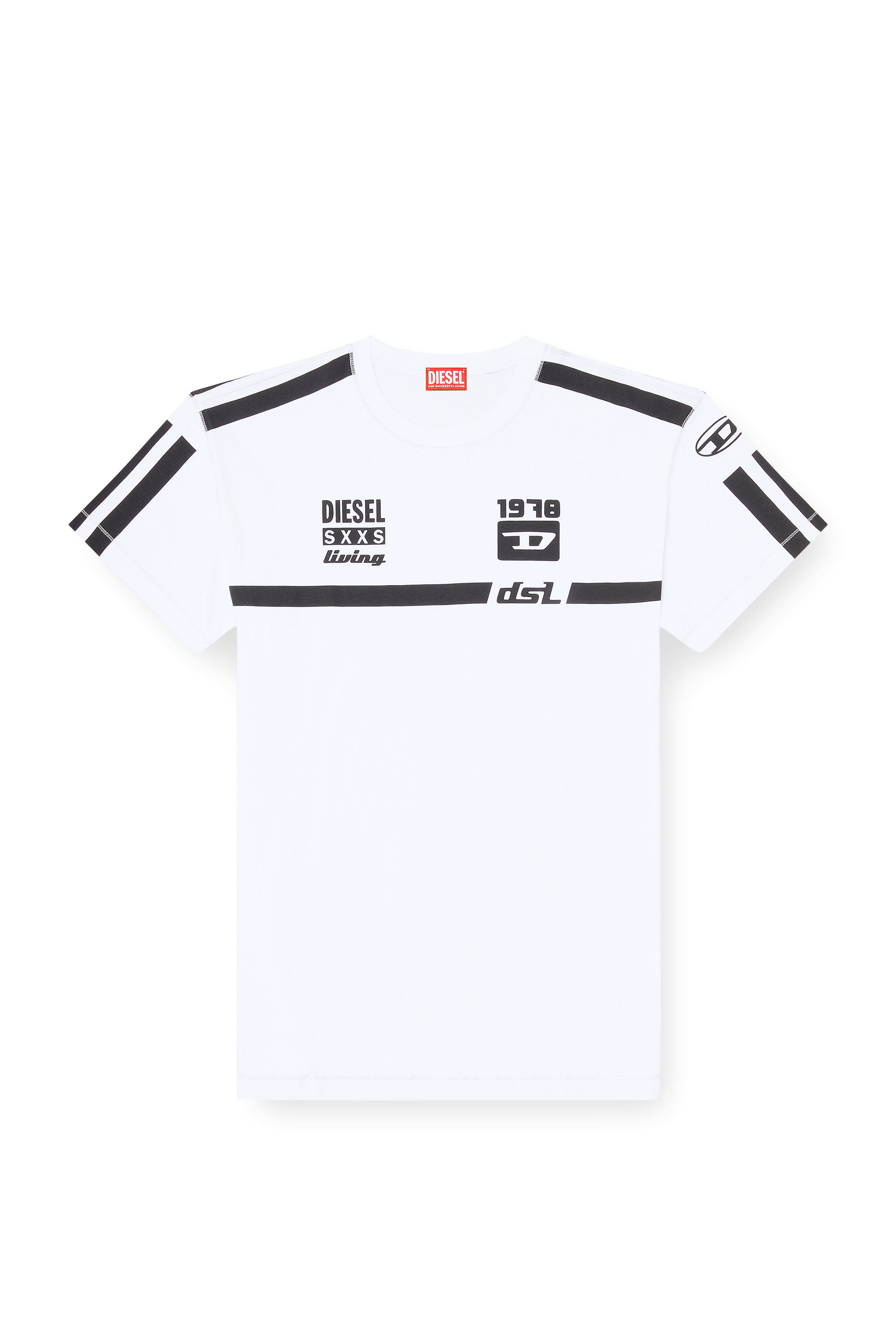 Diesel - T-NORM-V12, Herren T-Shirt aus Baumwolle mit kontrastierenden Grafikprints in Wei&szlig; - 3