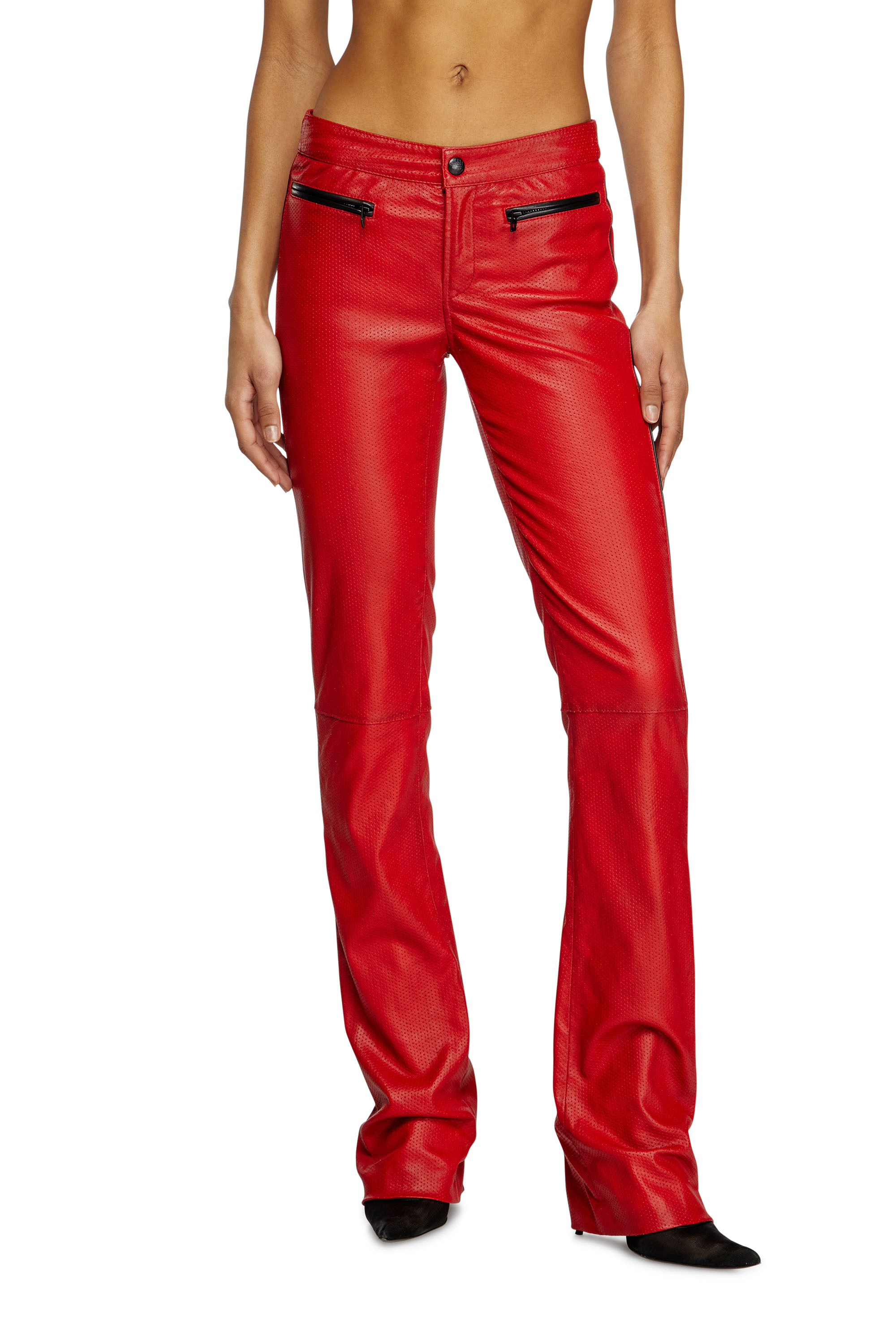 Diesel - L-INSEY, Damen Bikerhose aus perforiertem Stretch-Leder in Rot - 1