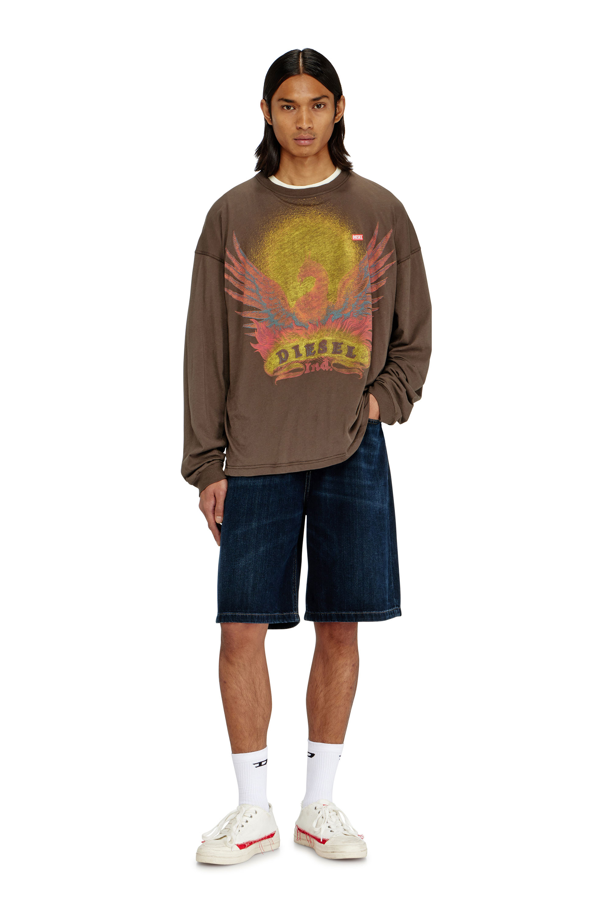 Diesel - T-BOXT-LS-AA1, Herren Langarm-T-Shirt mit Phoenix-Motiv in Braun - 2