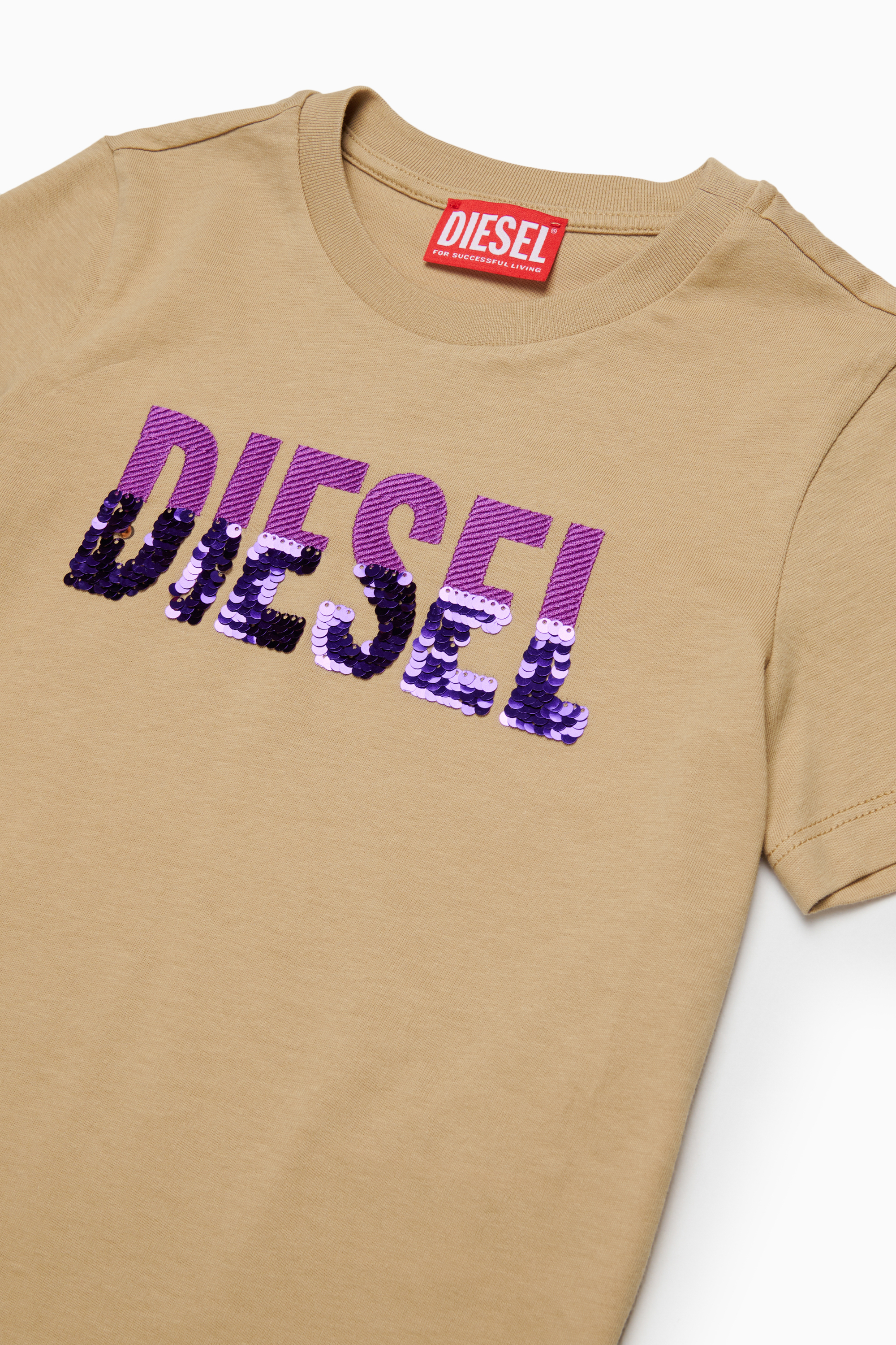 Diesel - TPALLY, Damen Baumwoll-T-Shirt mit Pailletten-Logo in Braun - 3