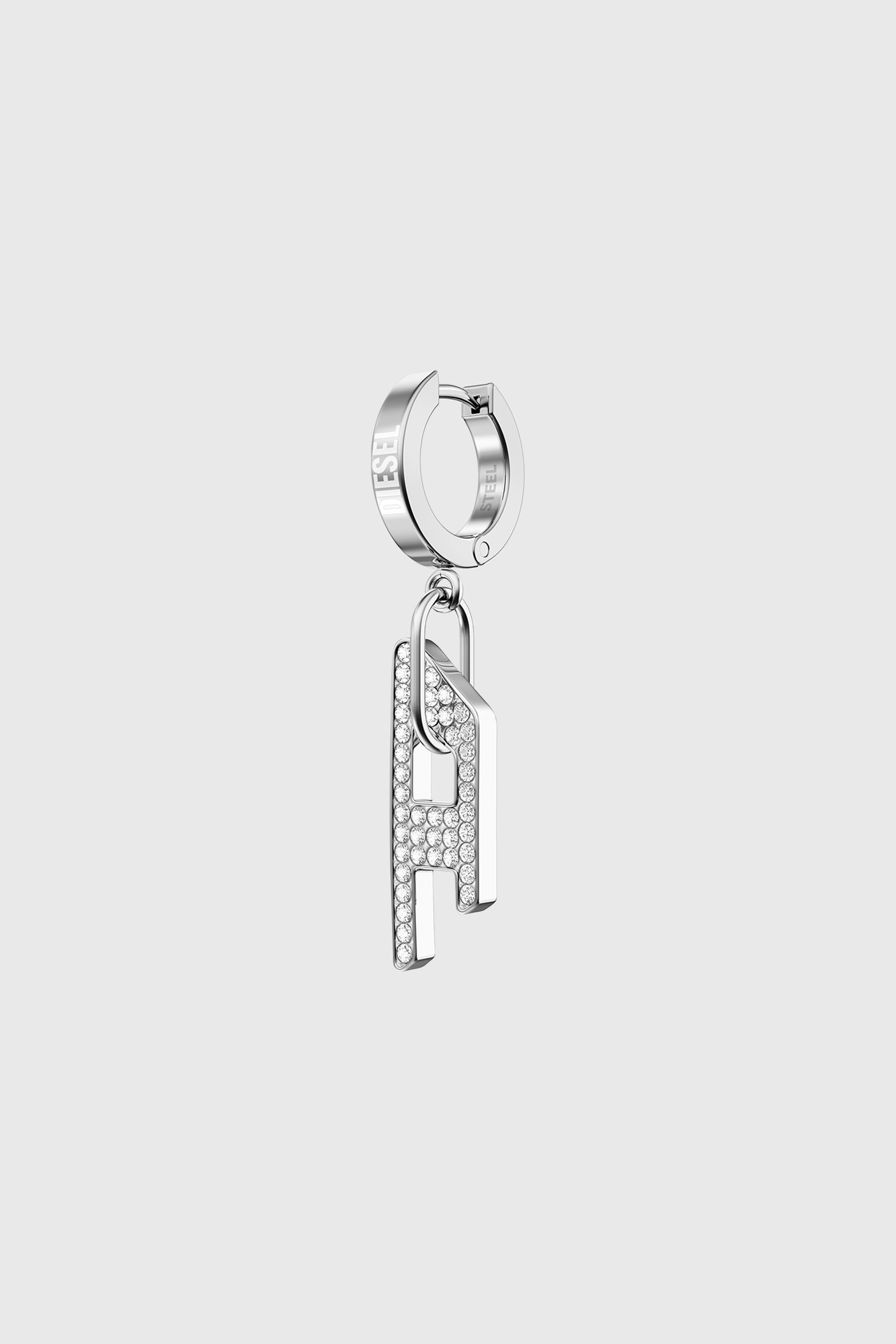 Diesel - DX1706040 JEWELLERY, Unisex Ohrh&auml;nger aus Edelstahl mit Glitzereffekt und D-Anh&auml;nger in Silber - 1