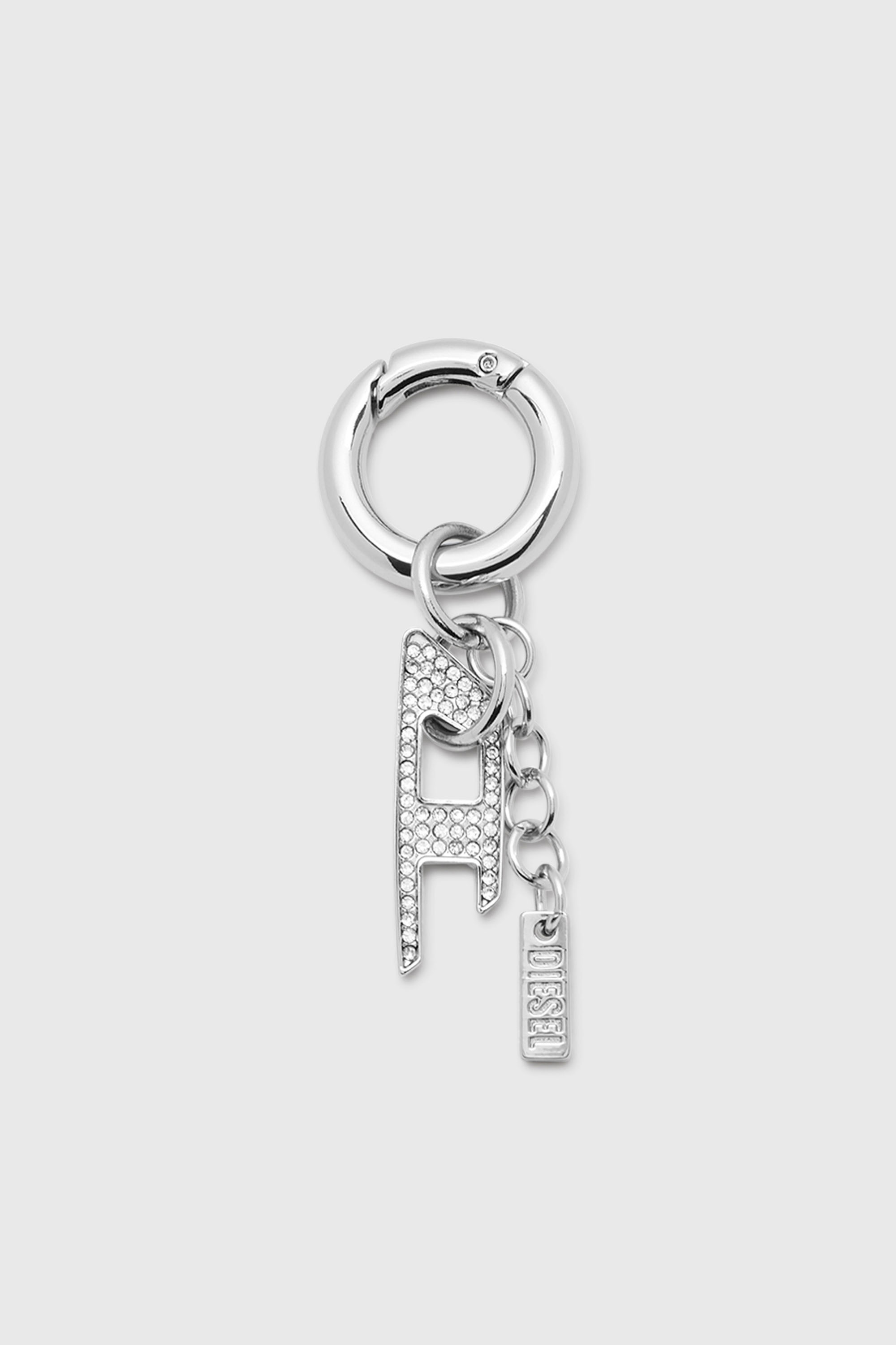Diesel - CHARM-D, Unisex Metallschl&uuml;sselanh&auml;nger mit D-Anh&auml;nger aus Strass in Silber - 1