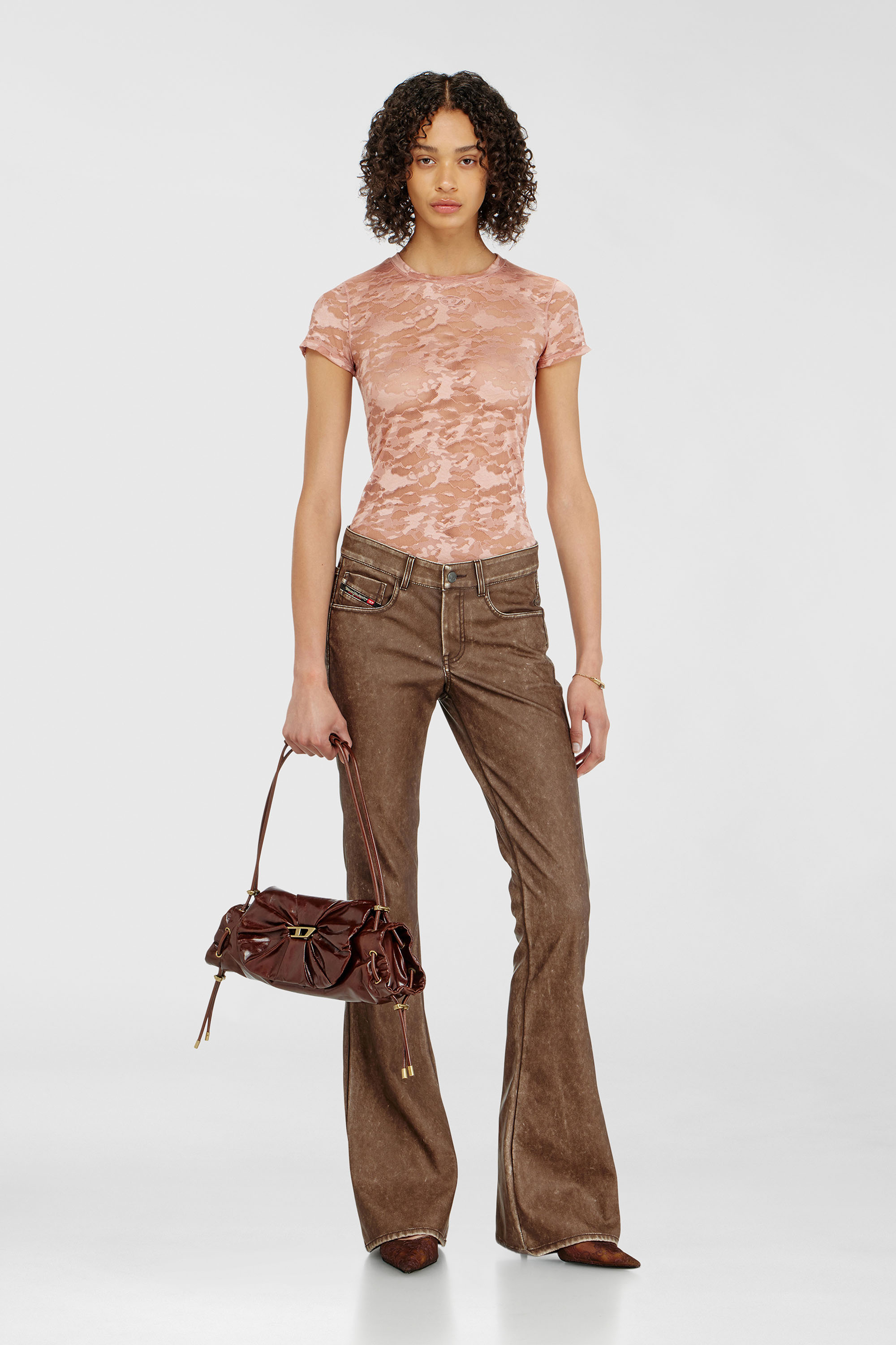 Diesel - KASIA-UTLT, Damen T-Shirt mit Camouflage-Spitze in Fleischfarben - 6