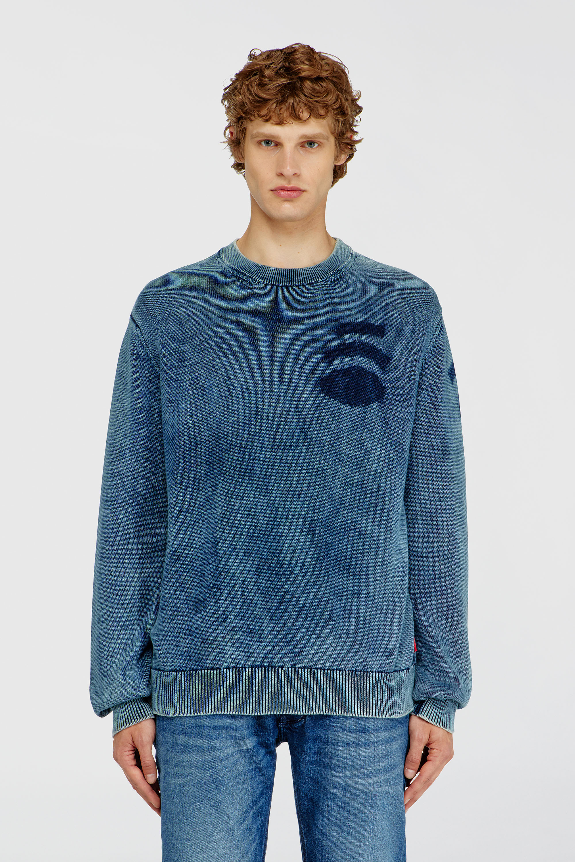 Diesel - K-PERNE, Herren Pullover in Denim-Optik mit Patch-Effekten in Mittelblau - 3