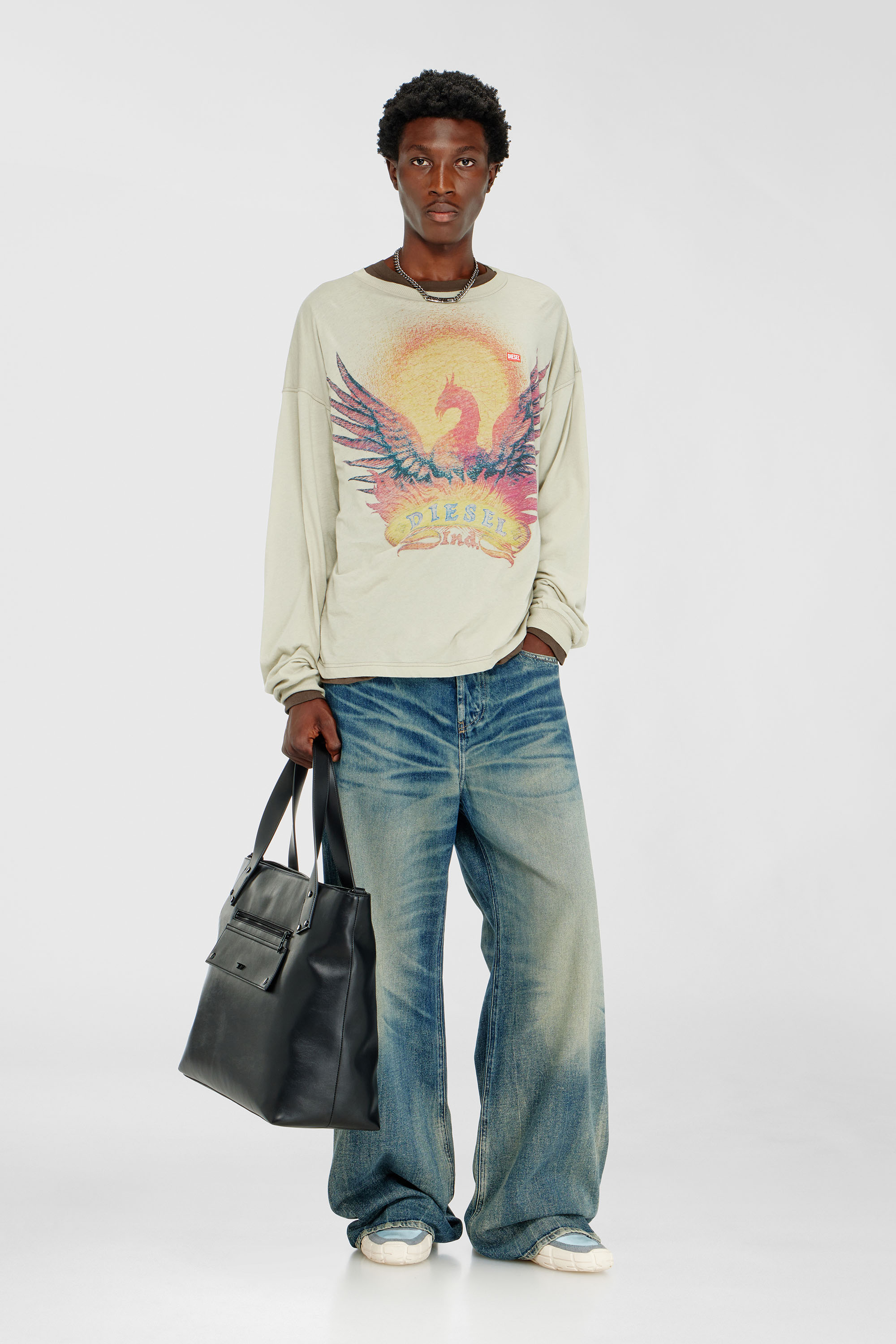 Diesel - T-BOXT-LS-AA1, Herren Langarm-T-Shirt mit Phoenix-Motiv in Beige - 1