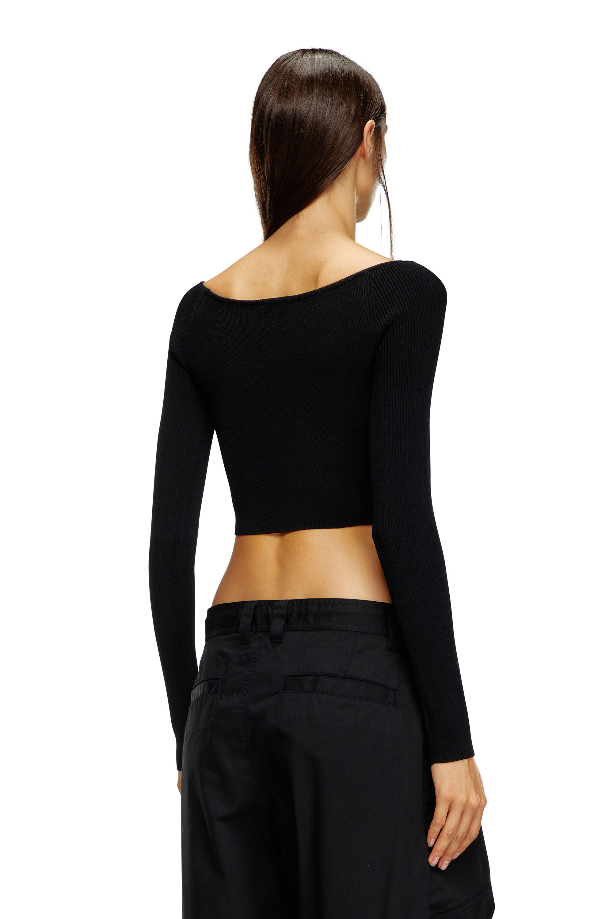 Diesel - M-VERA-LS, Damen Off-the-Shoulder-Top aus Rippstrick in Grau/Schwarz - 4