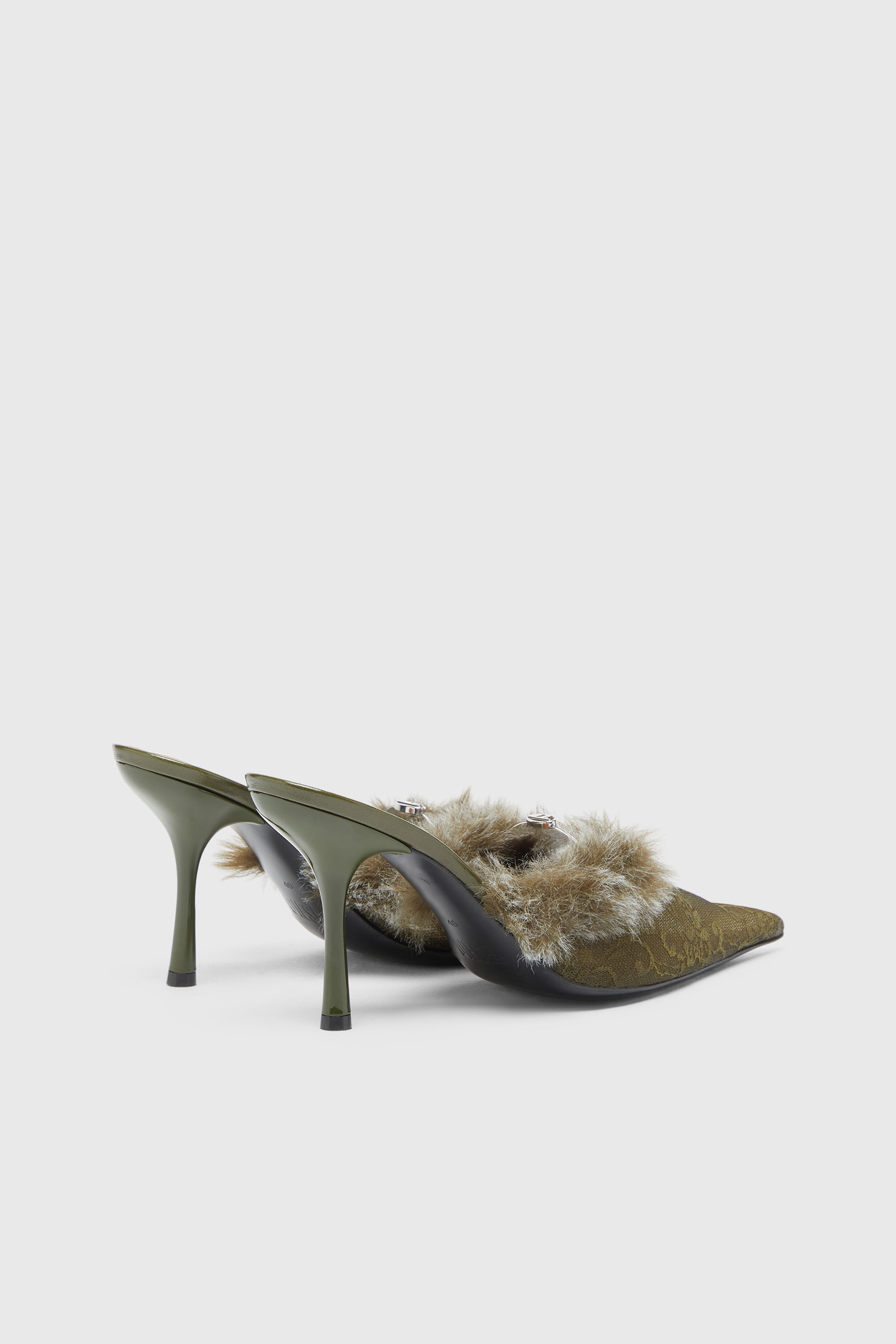 Diesel - D-JEWELS  MULE FUR 90, Damen D-Jewels - Mules aus Nylon mit flauschigem Besatz in Armeegr&uuml;n - 3