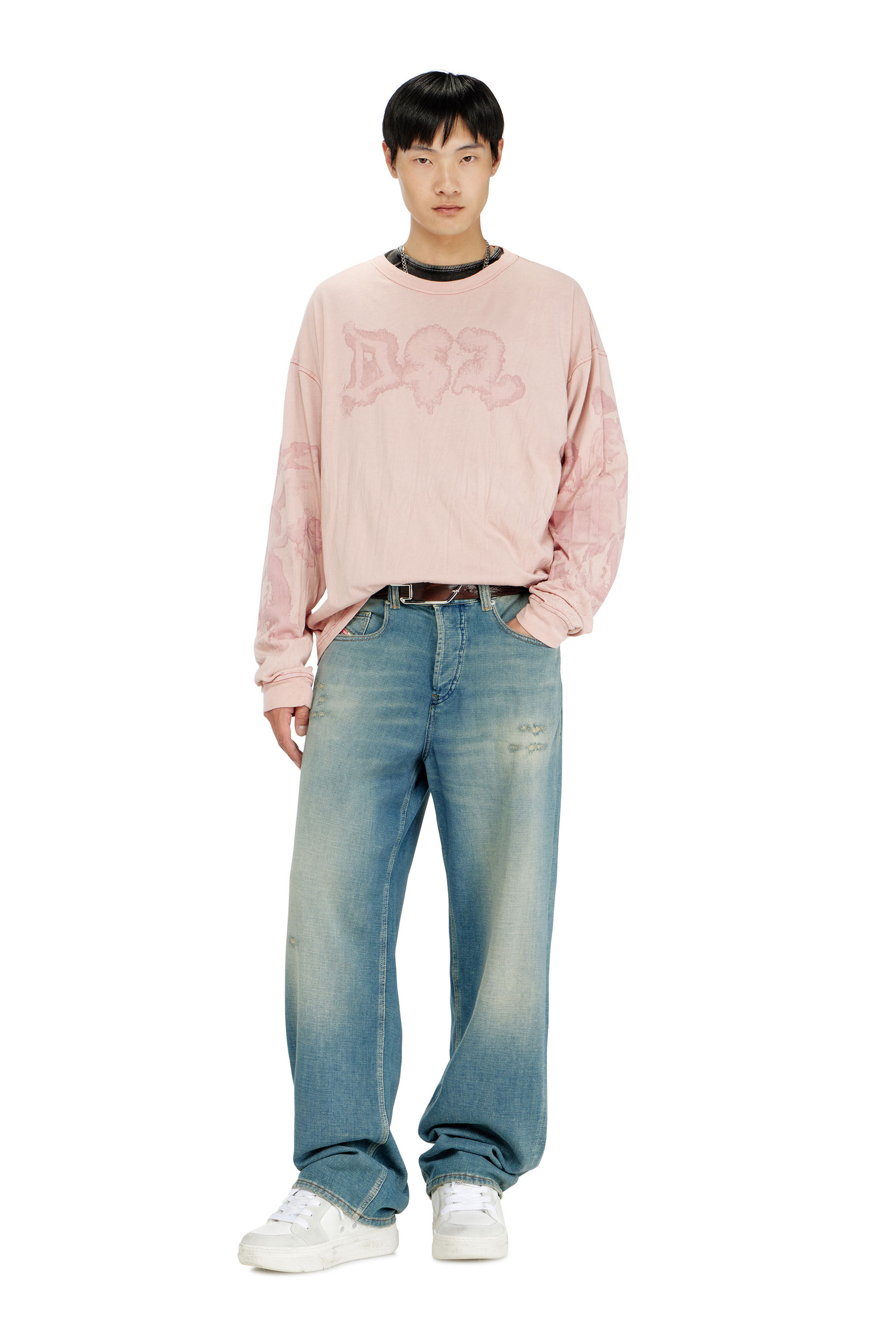 Diesel - T-BOXT-LS-AA4, Herren Locker long sleeve tee mit blotched print in Rosa - 1
