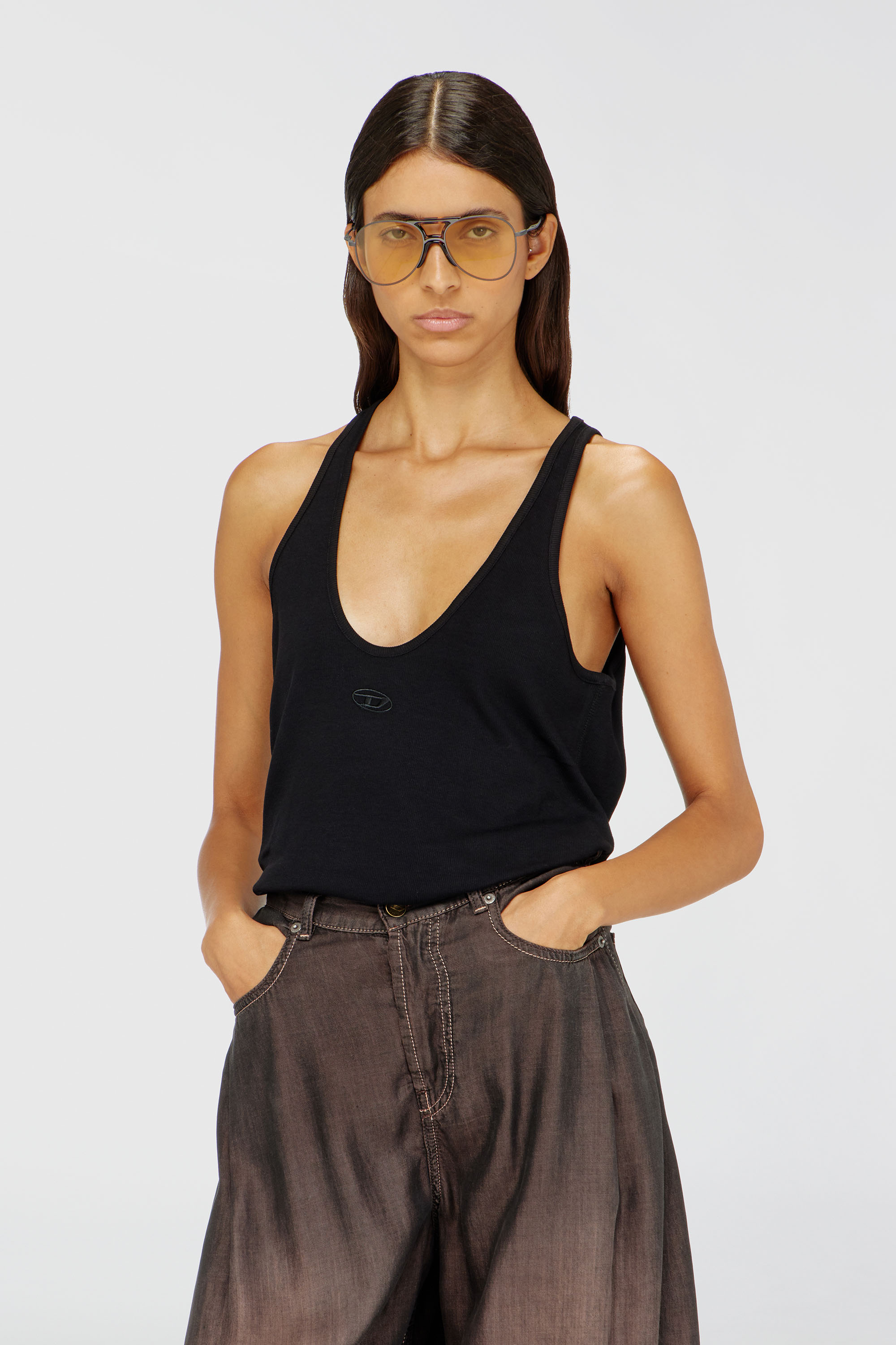 Diesel - T-IPSYA-LKDS, Damen Geripptes Tanktop mit Oval D in Schwarz - 3