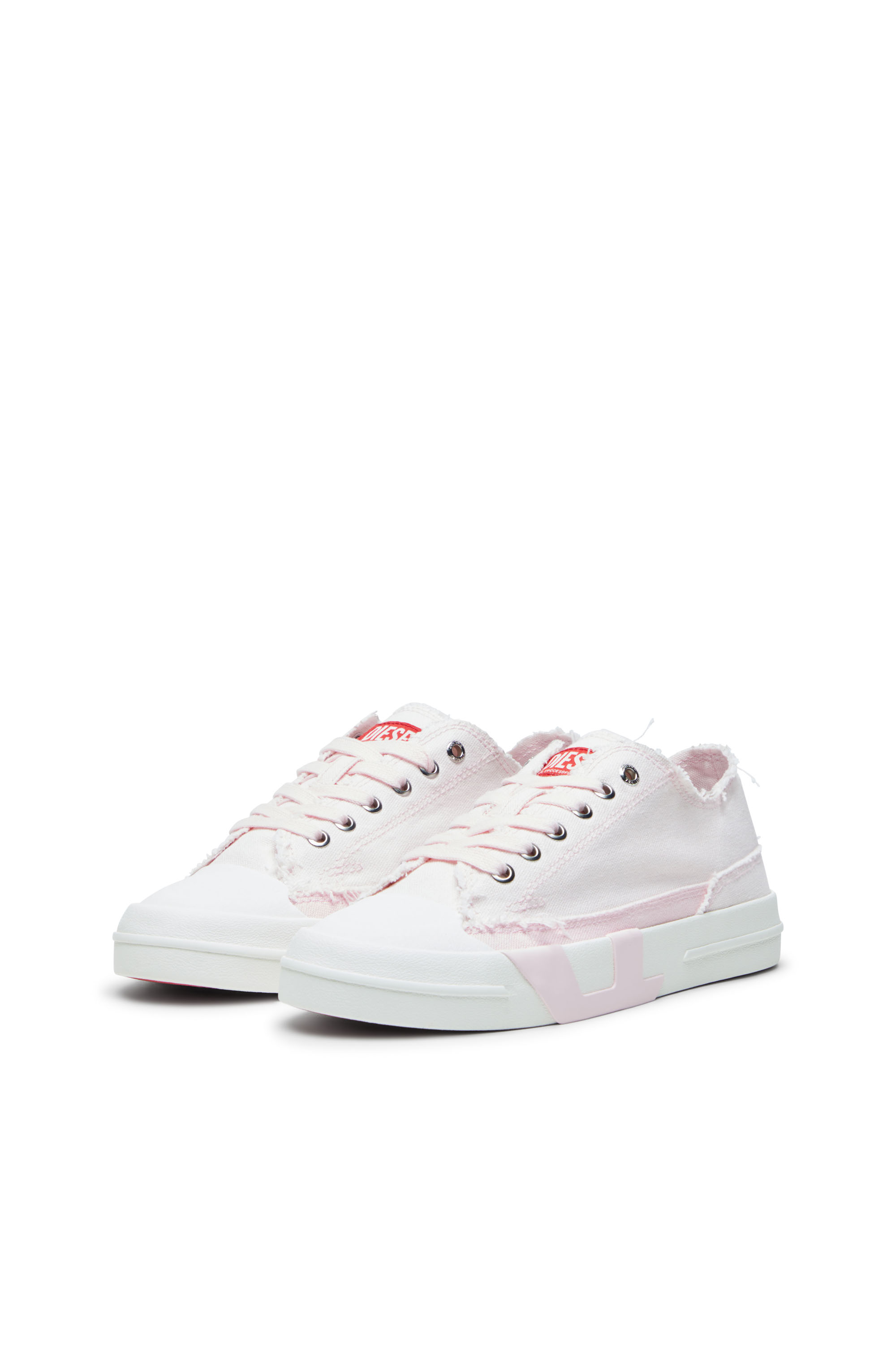 Diesel - S-D-VERSE LOW W, Damen Sneakers aus ausgefranstem Canvas in Rosa/Weiss - 8