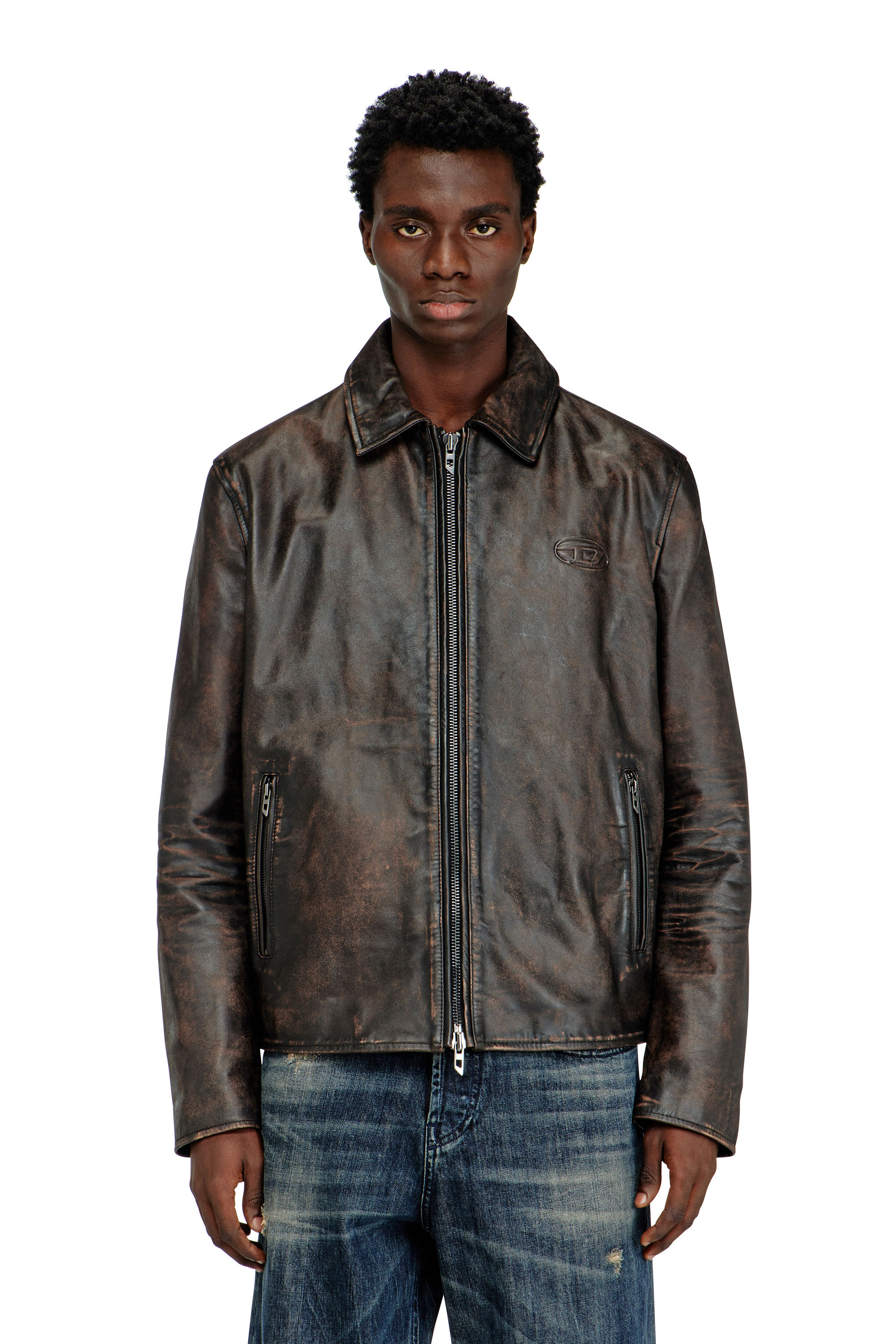 Diesel - L-AMAR-WRD, Herren Coachjacke aus behandeltem Leder in Braun - 1