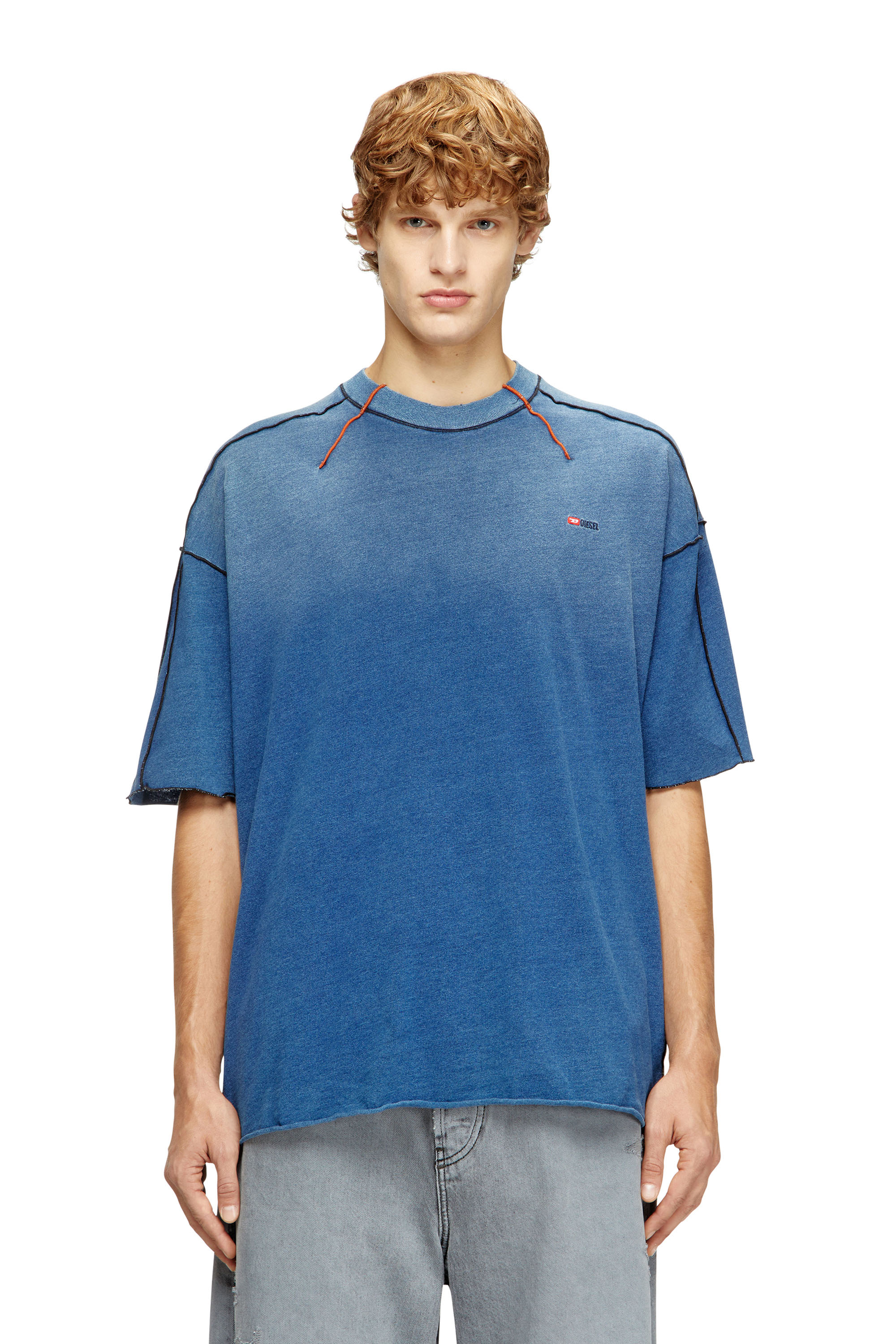 Diesel - T-CRAOXT, Herren Baumwoll-T-Shirt mit kontrastierender Overlock-Naht in Blau - 1