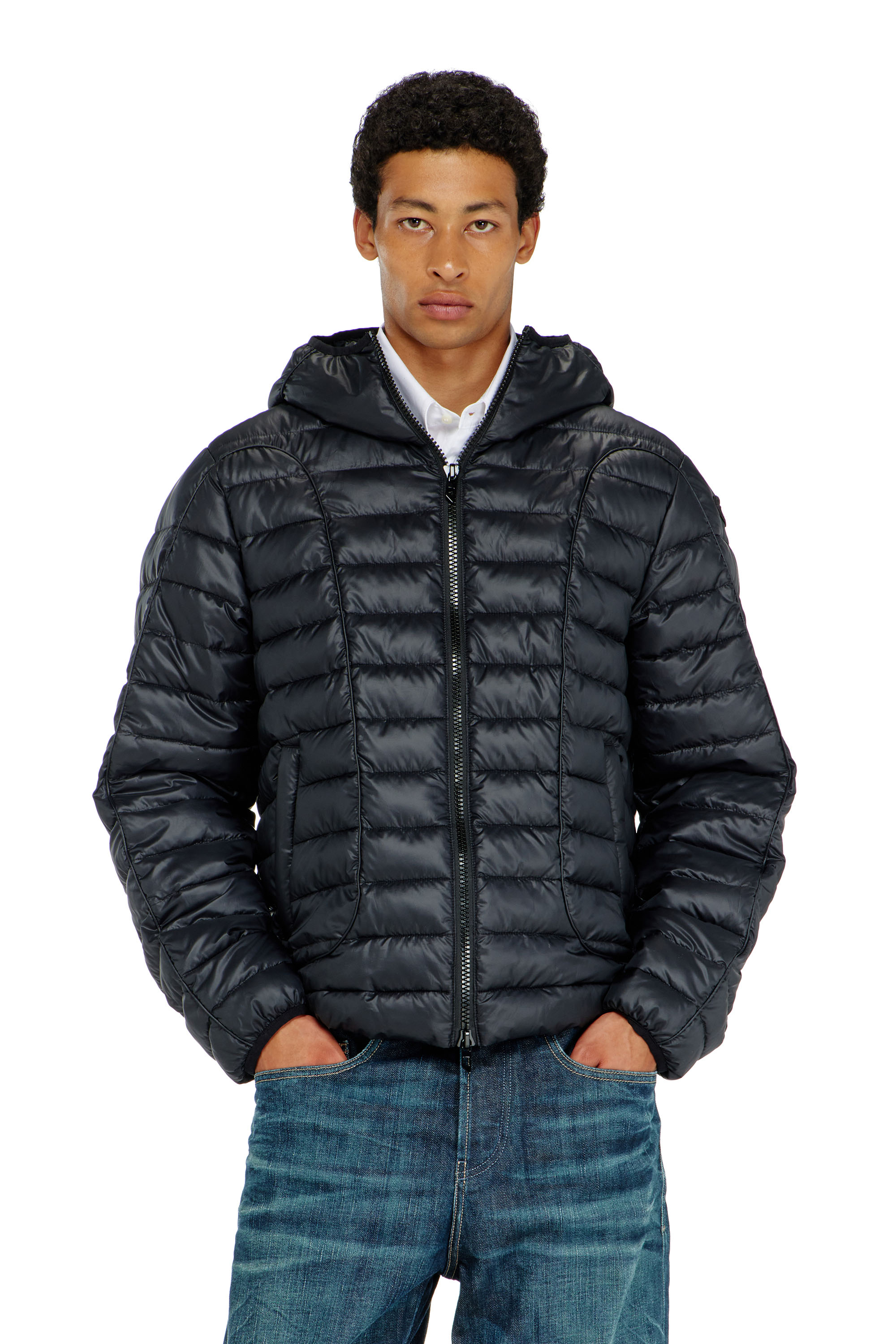 Diesel - W-STONE-WRD, Herren Steppjacke mit tonalen Paspeln in Schwarz - 1