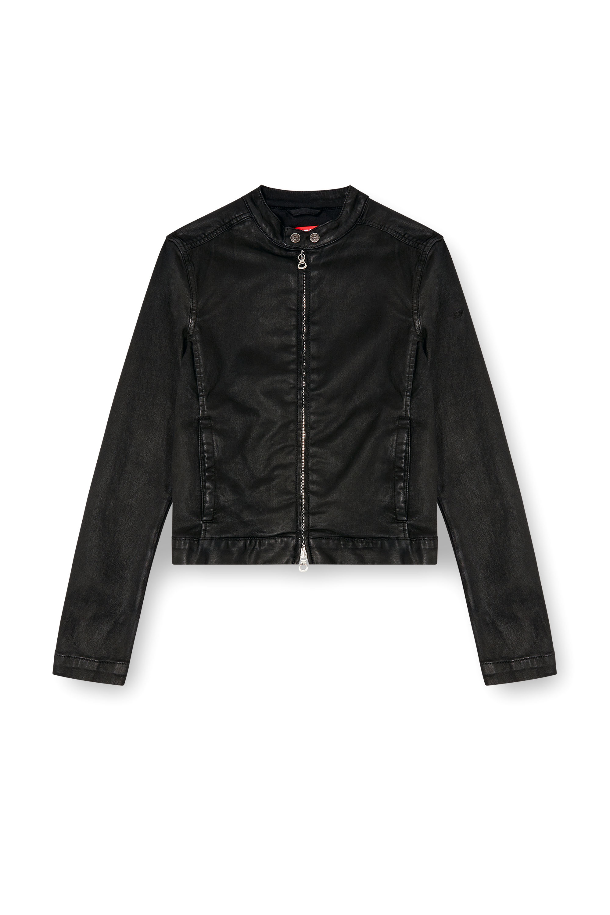 Diesel - DE-MORNIN JOGG, Damen Motorradjacke aus beschichtetem Denim in Schwarz - 2