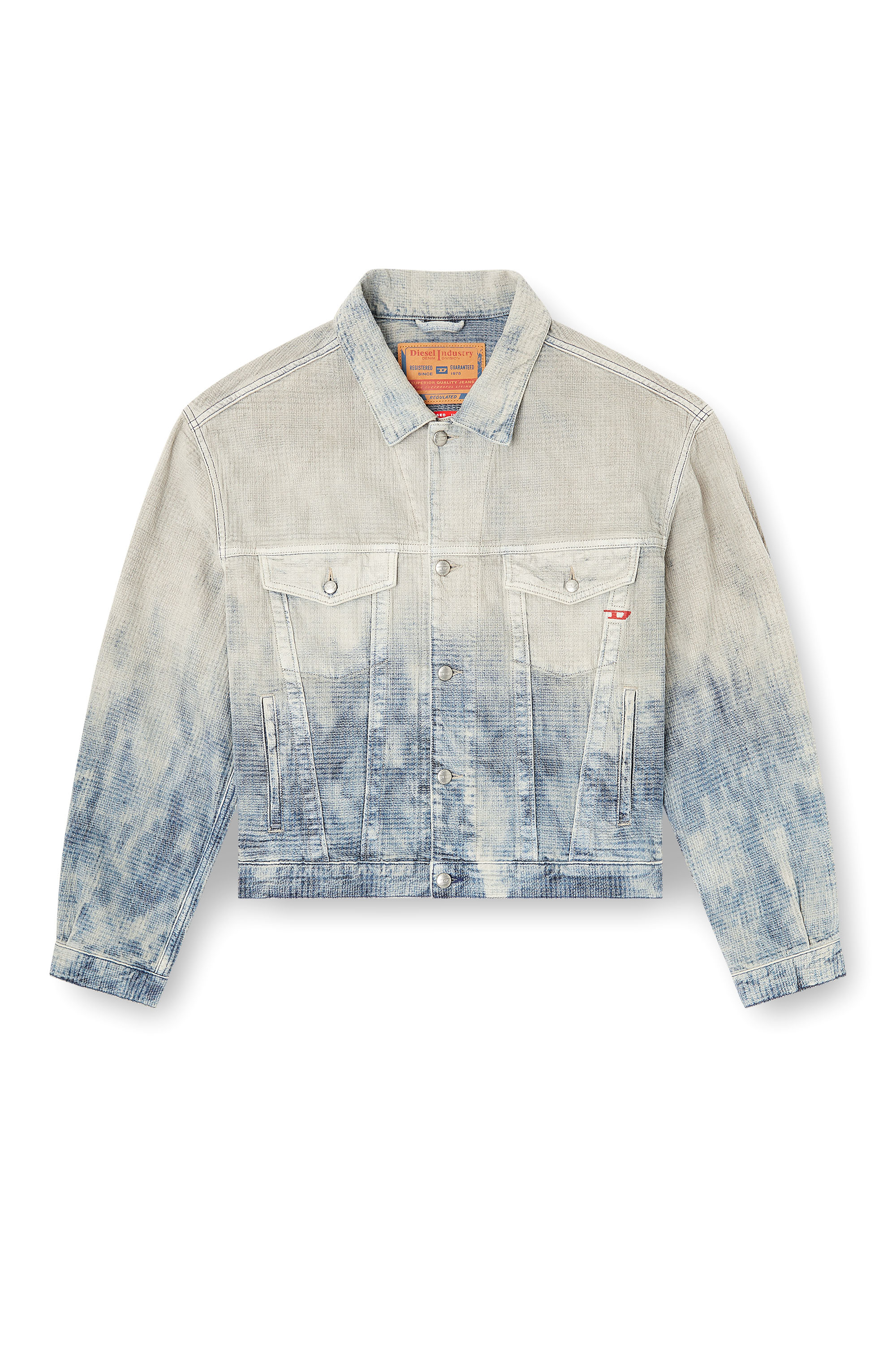 Diesel - D-RANGER, Unisex Trucker-Jacke aus Prince-of-Wales-Jacquard-Denim in Grau/Blau - 3