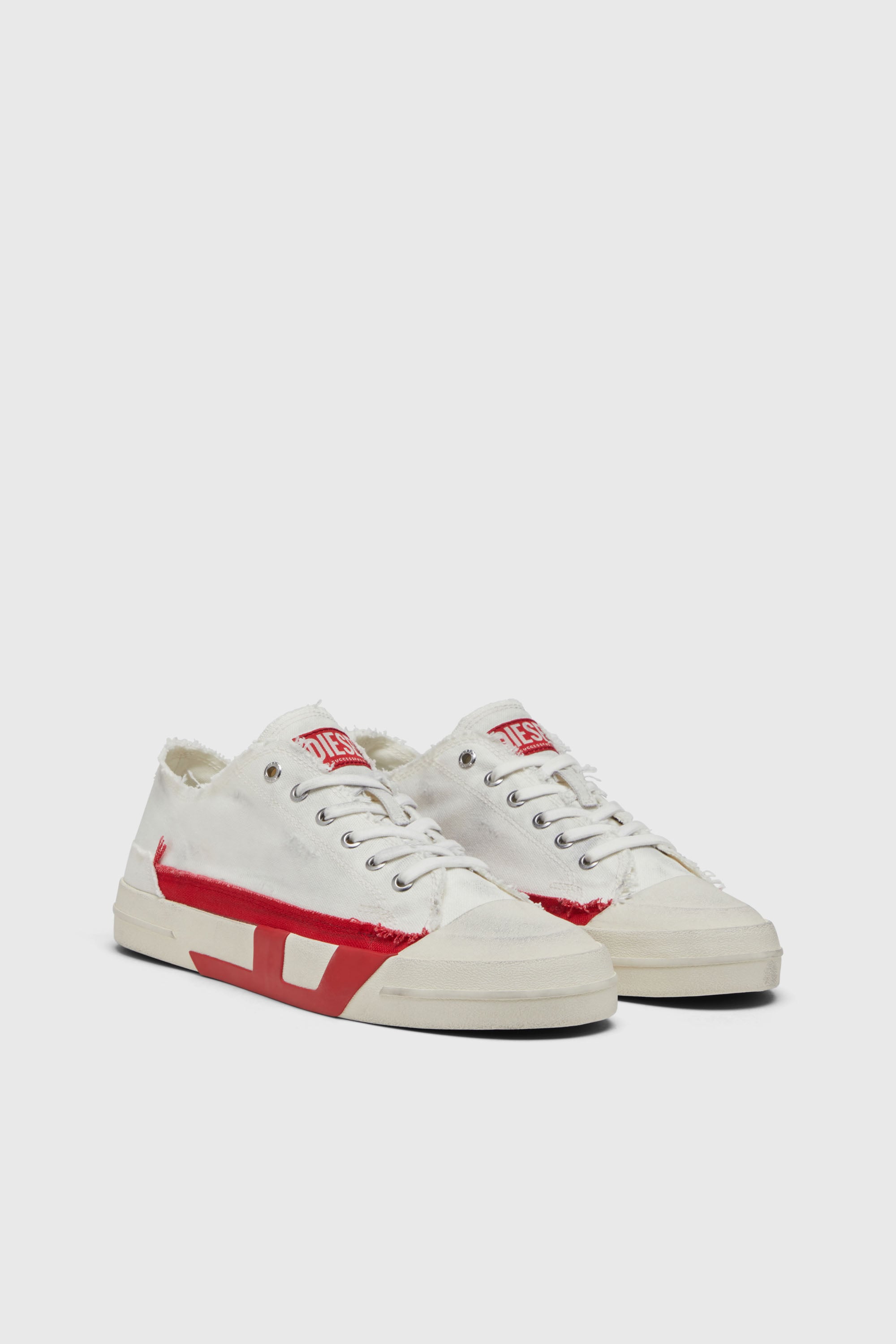 Diesel - S-D-VERSE LOW II, Herren S-D-Verse-Canvas-Sneakers mit Schmutz-Effekt in Weiss/Rot - 2