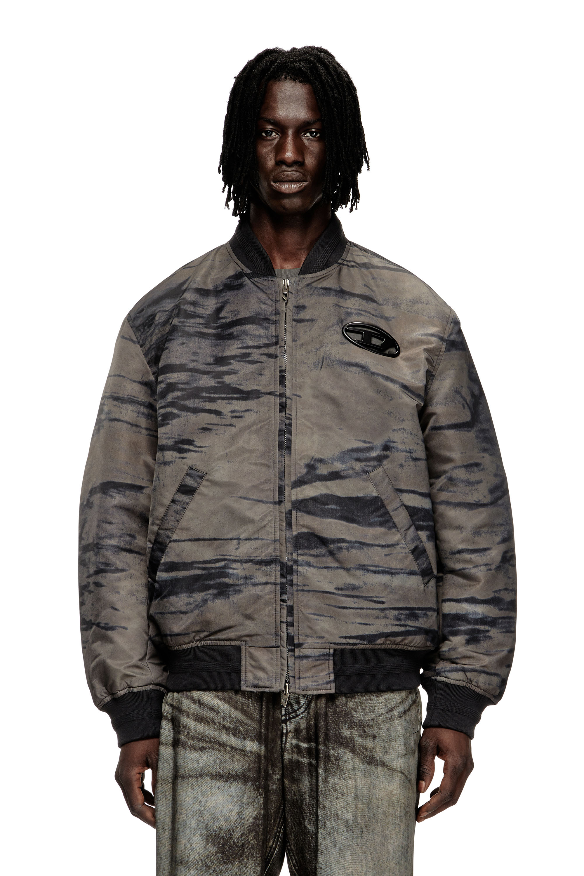 Diesel - J-KEPES-DLBZ, Herren Padded bomber jacket in printed satin in null - 1