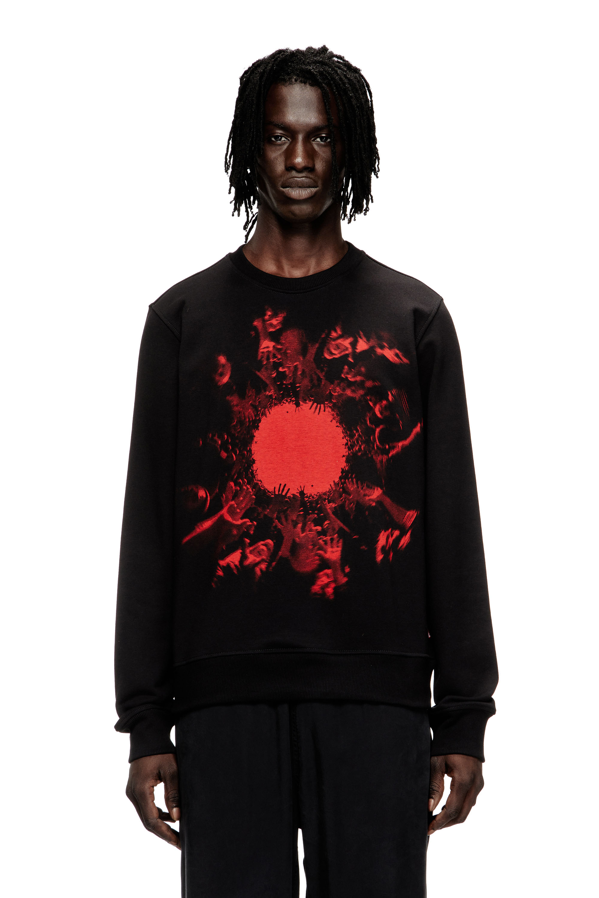 Diesel - S-GINN-T3, Herren Baumwoll-Sweatshirt mit grafischem Druck in Schwarz - 1