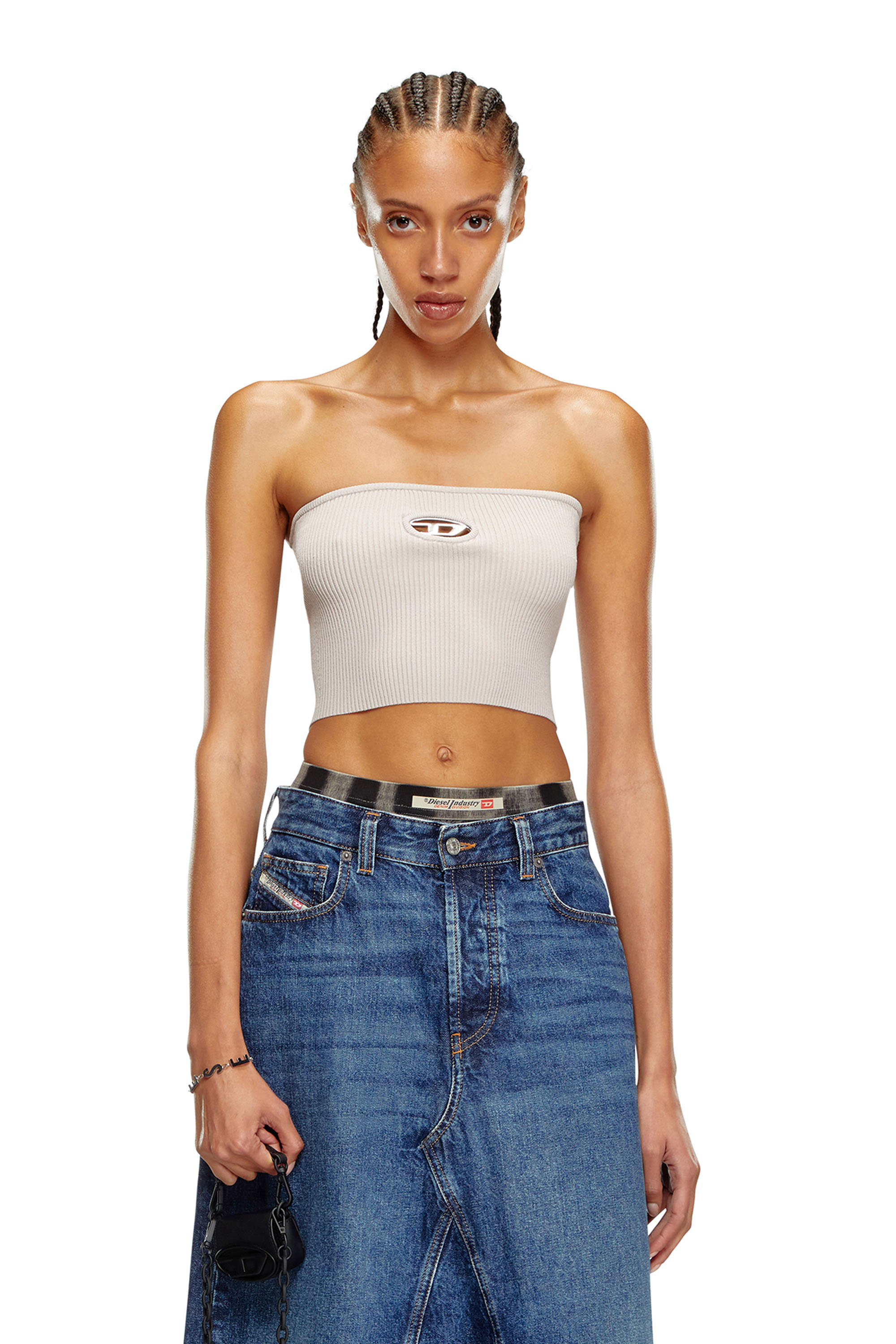 Diesel - M-CLARKSVILLEX, Damen Bandeau-Top mit Logo-Plakette in Grau - 3