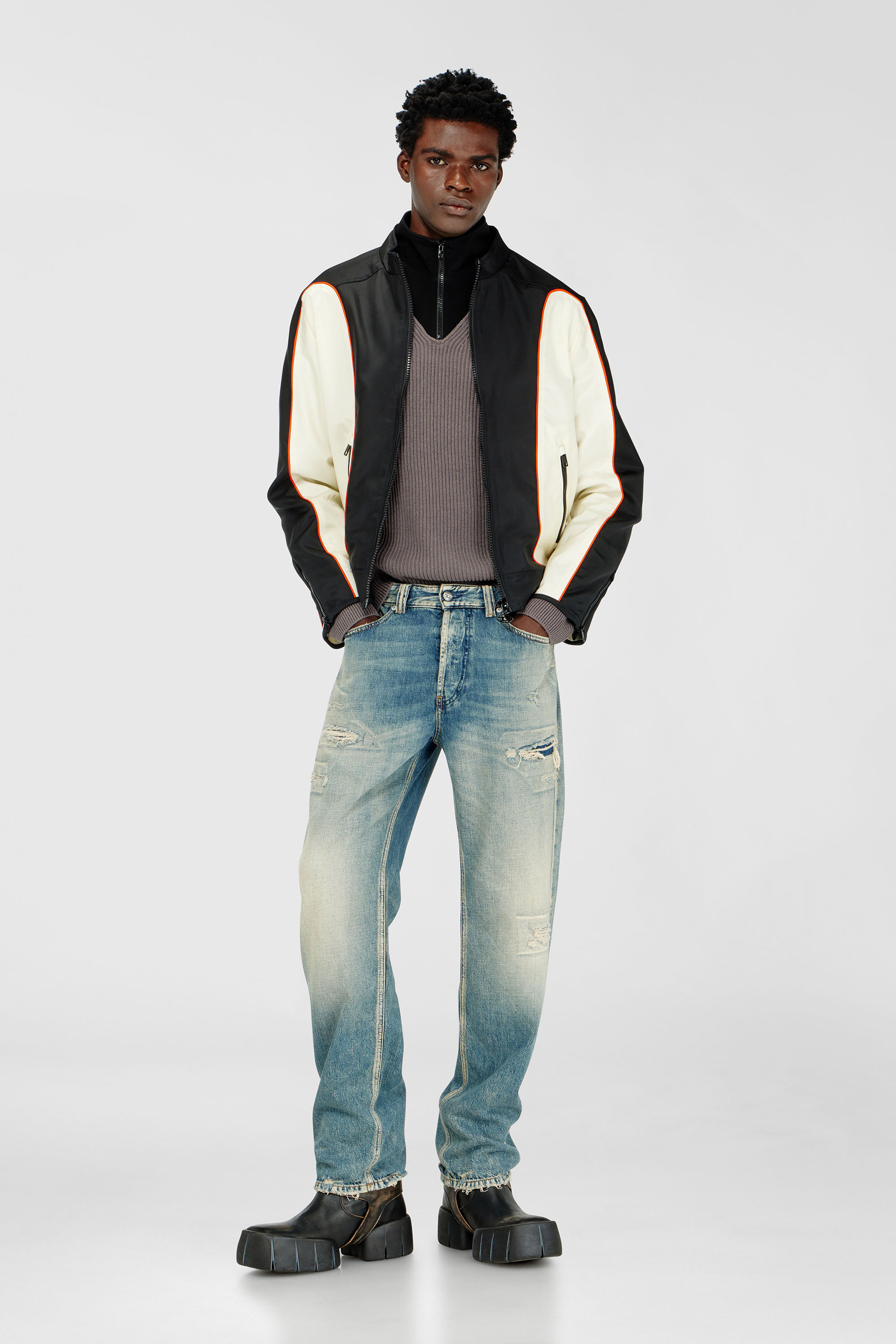 Diesel - J-BLINK-WRD, Herren &Uuml;bergangsjacke Herren mit Rei&szlig;verschluss in Schwarz/Weiss - 2