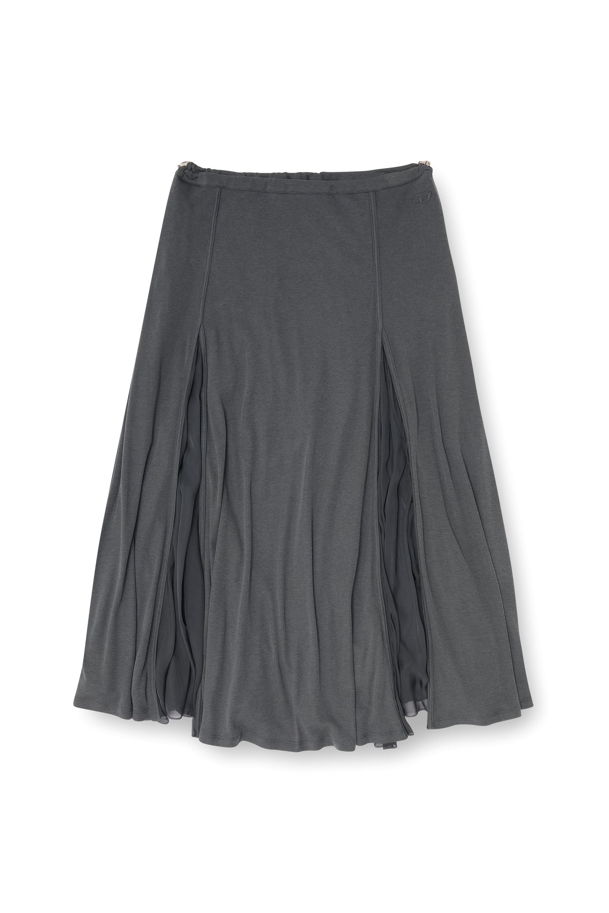 Diesel - O-LONGREI, Damen Midirock aus Rippjersey und Chiffon in null - 4