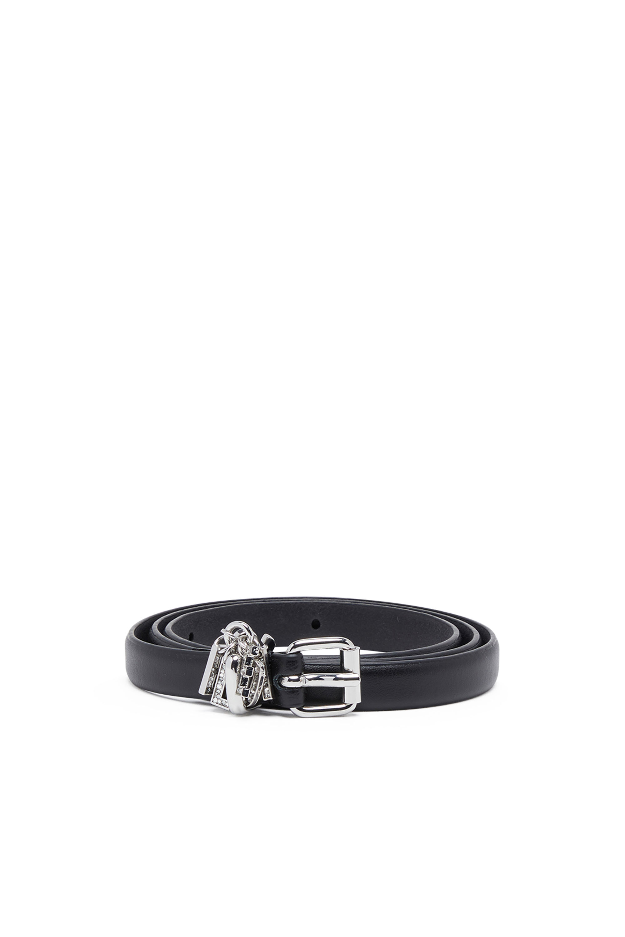 B-CHARM-LOOP, Schwarz Diesel - B-CHARM-LOOP, Damen 1.4cm Gürtel aus Leder mit Logo-Anhängern aus Strass in Schwarz - 1