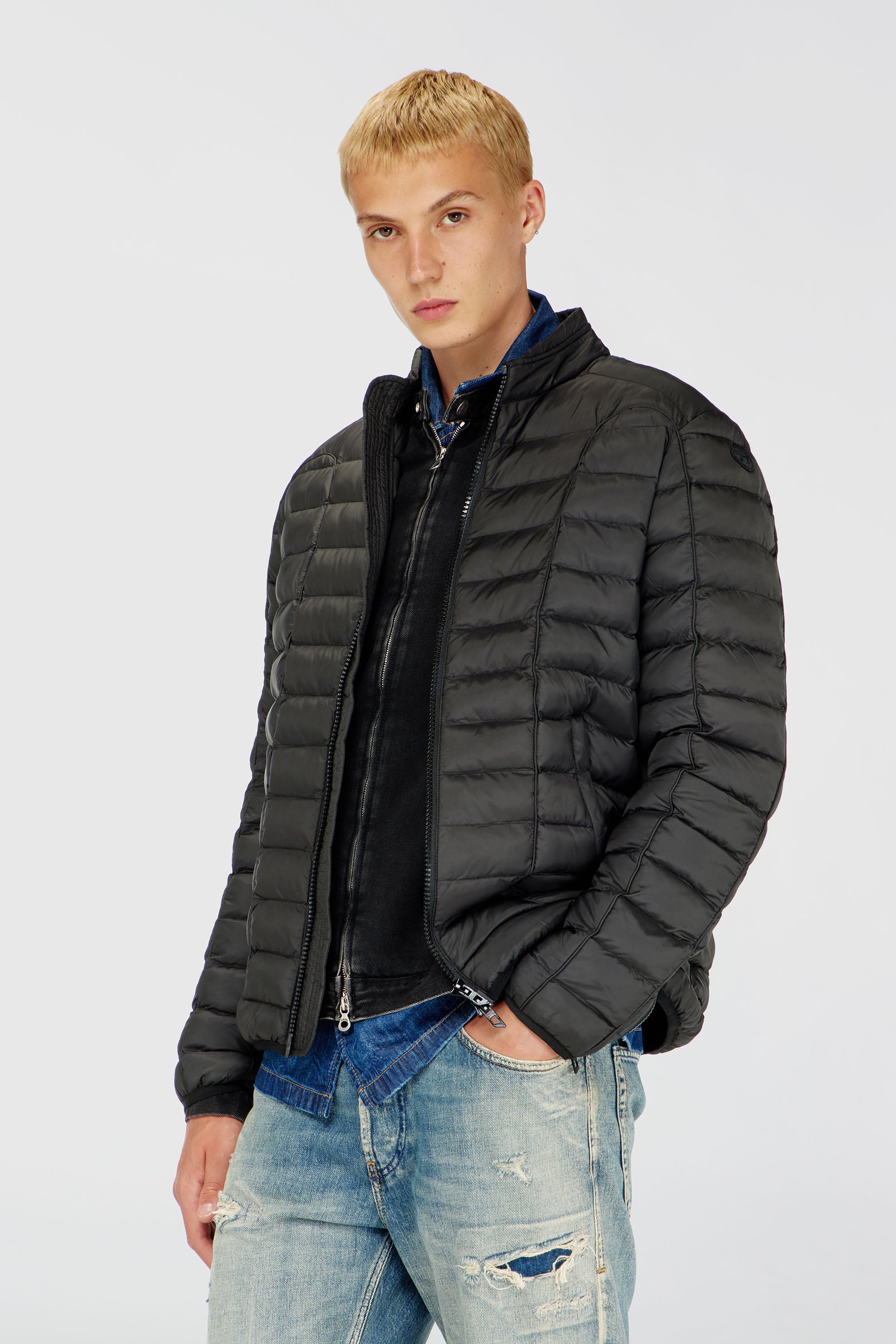 Diesel - W-PILOT, Herren Pufferjacke aus leichtem Nylon in Schwarz - 1