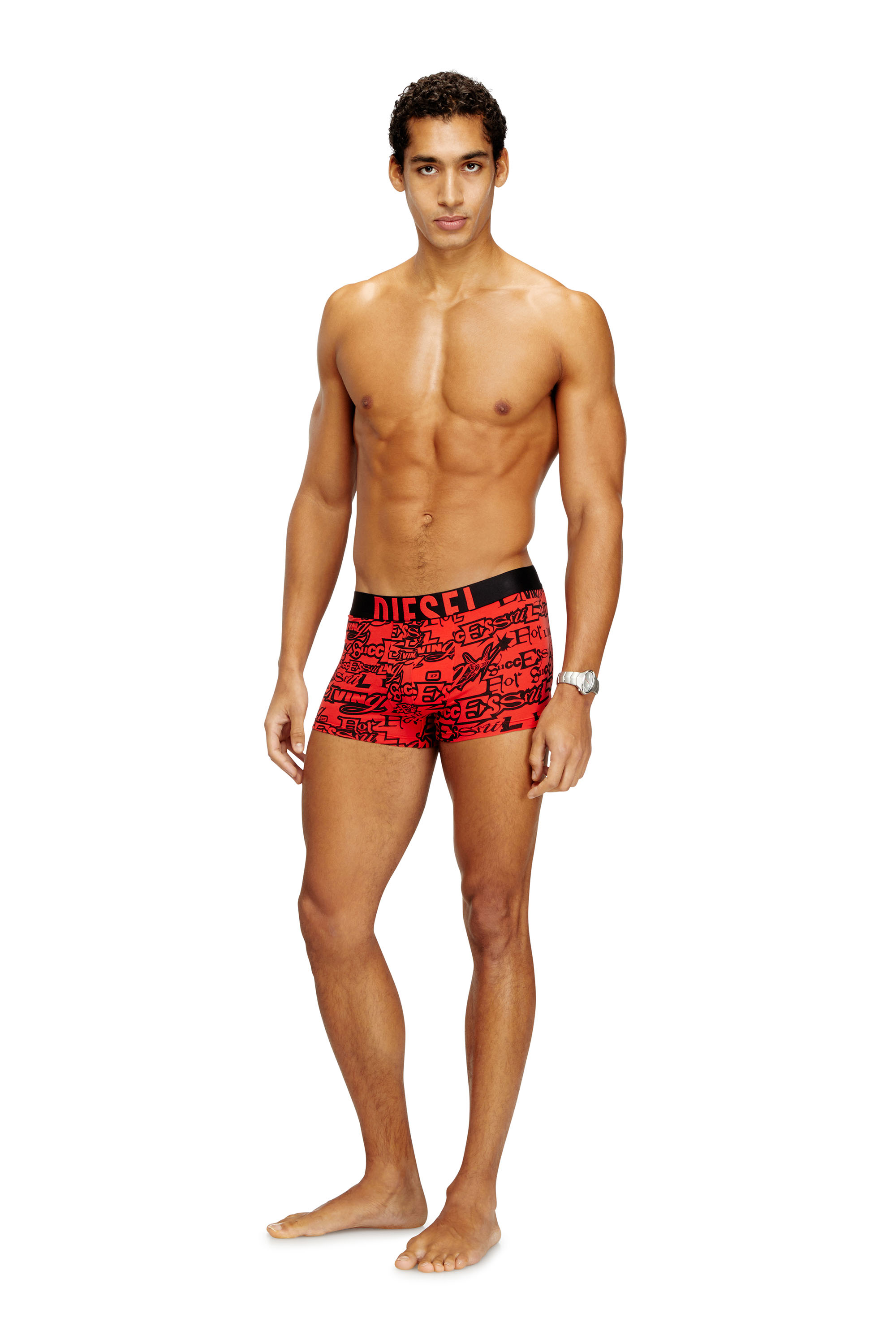 Diesel - DAMIEN-D-POP-3PACK-40, Herren Dreierpack Baumwoll-Boxershorts mit auffälligen Logos in Schwarz/ Rot - 3