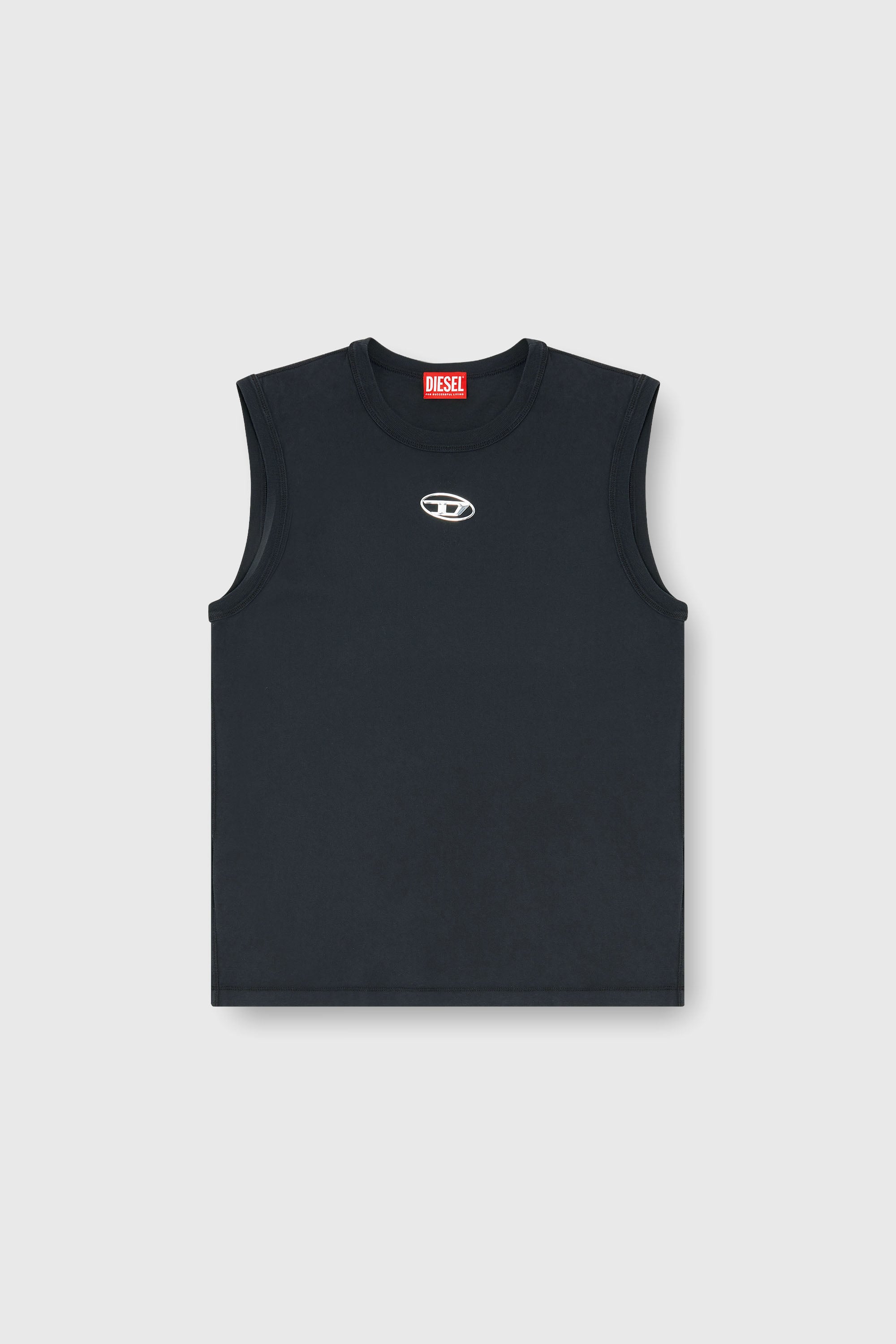 Diesel - T-BISCO-IOD, Herren Baumwoll-Tanktop mit ovalem D-Logo in Metallic-Optik in Schwarz - 2