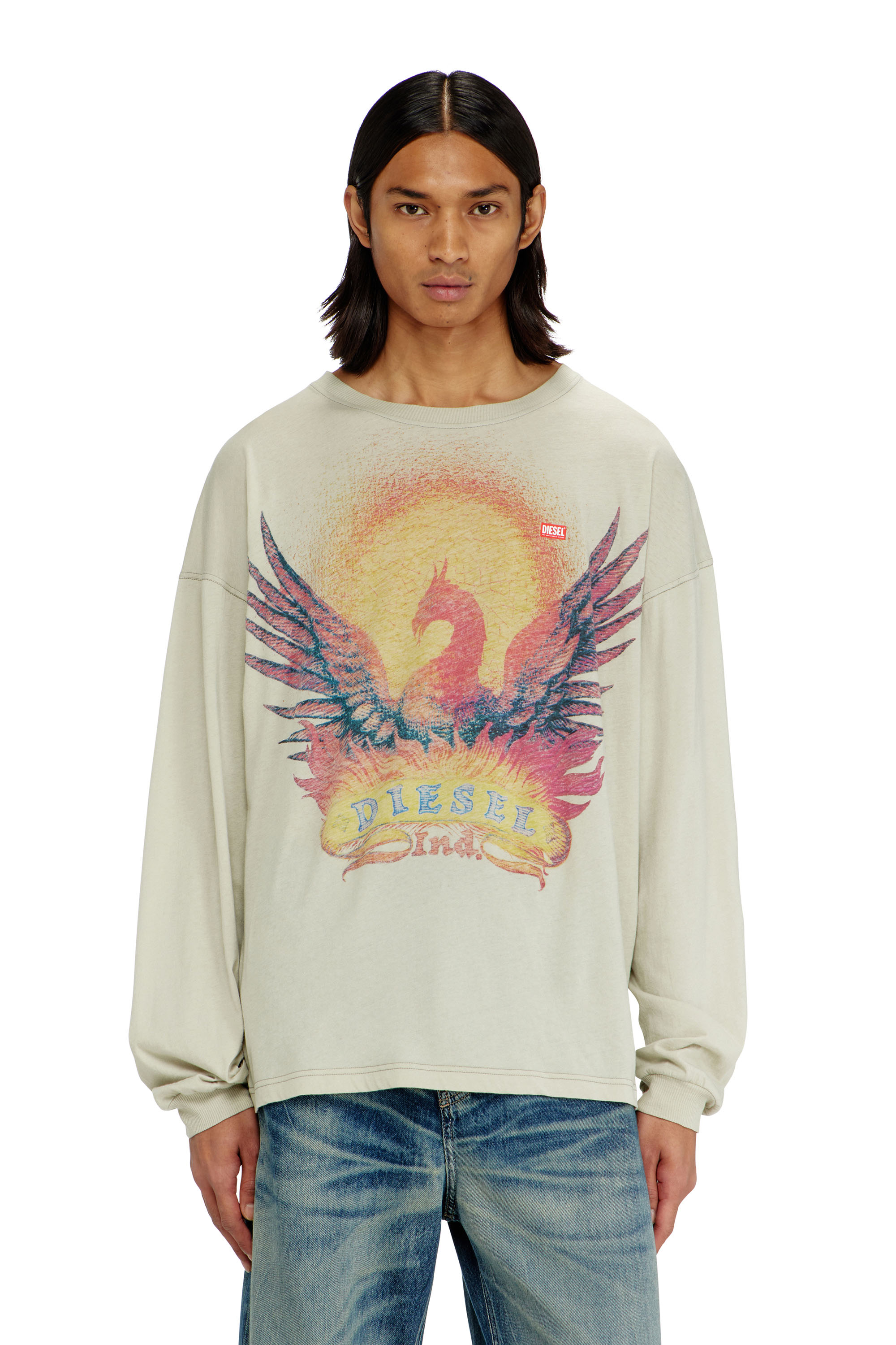 Diesel - T-BOXT-LS-AA1, Herren Langarm-T-Shirt mit Phoenix-Motiv in Beige - 3