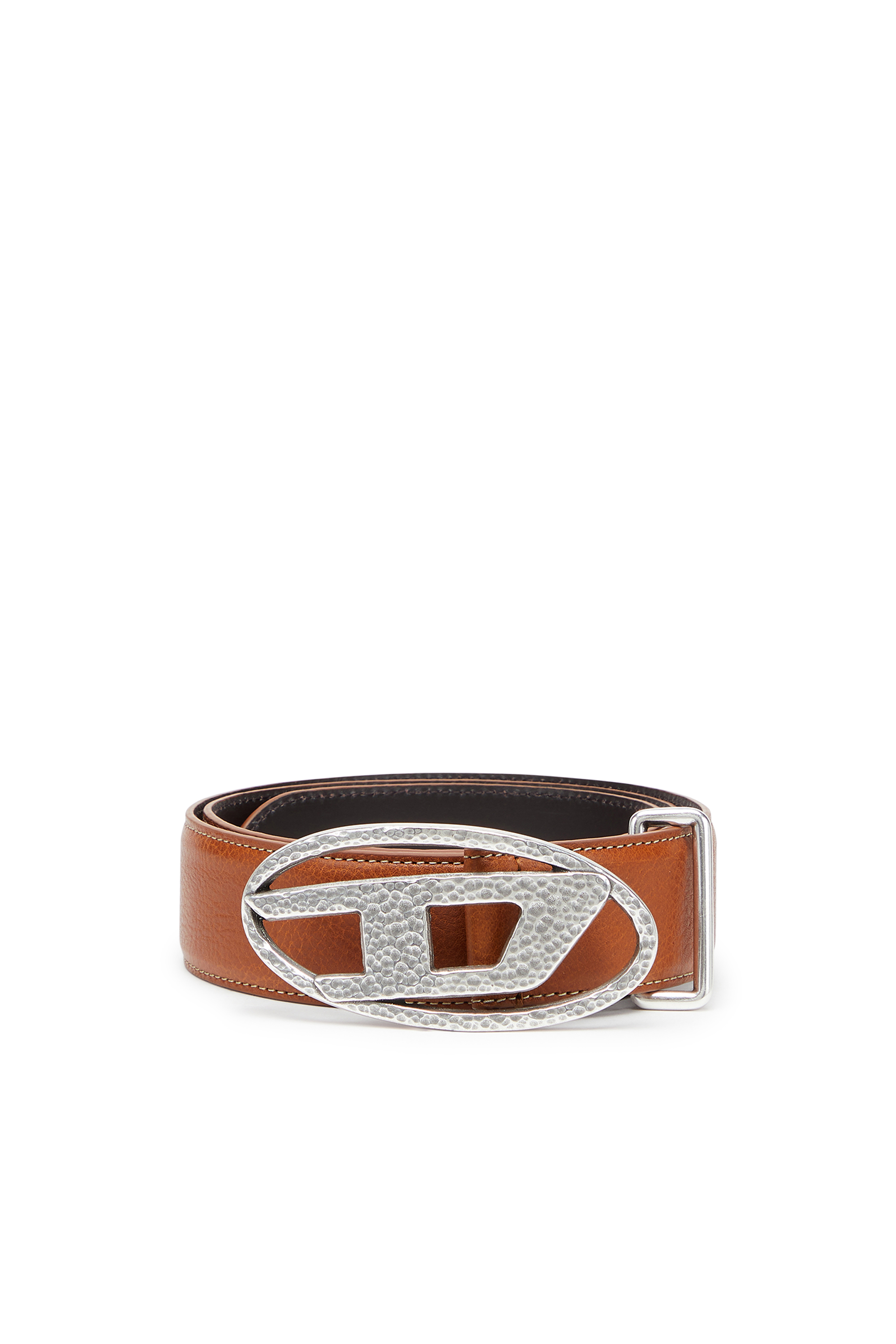 Diesel - B-1DR, Unisex 4 cm Lederg&uuml;rtel mit geh&auml;mmerter Oval D-Schlie&szlig;e in Braun - 1