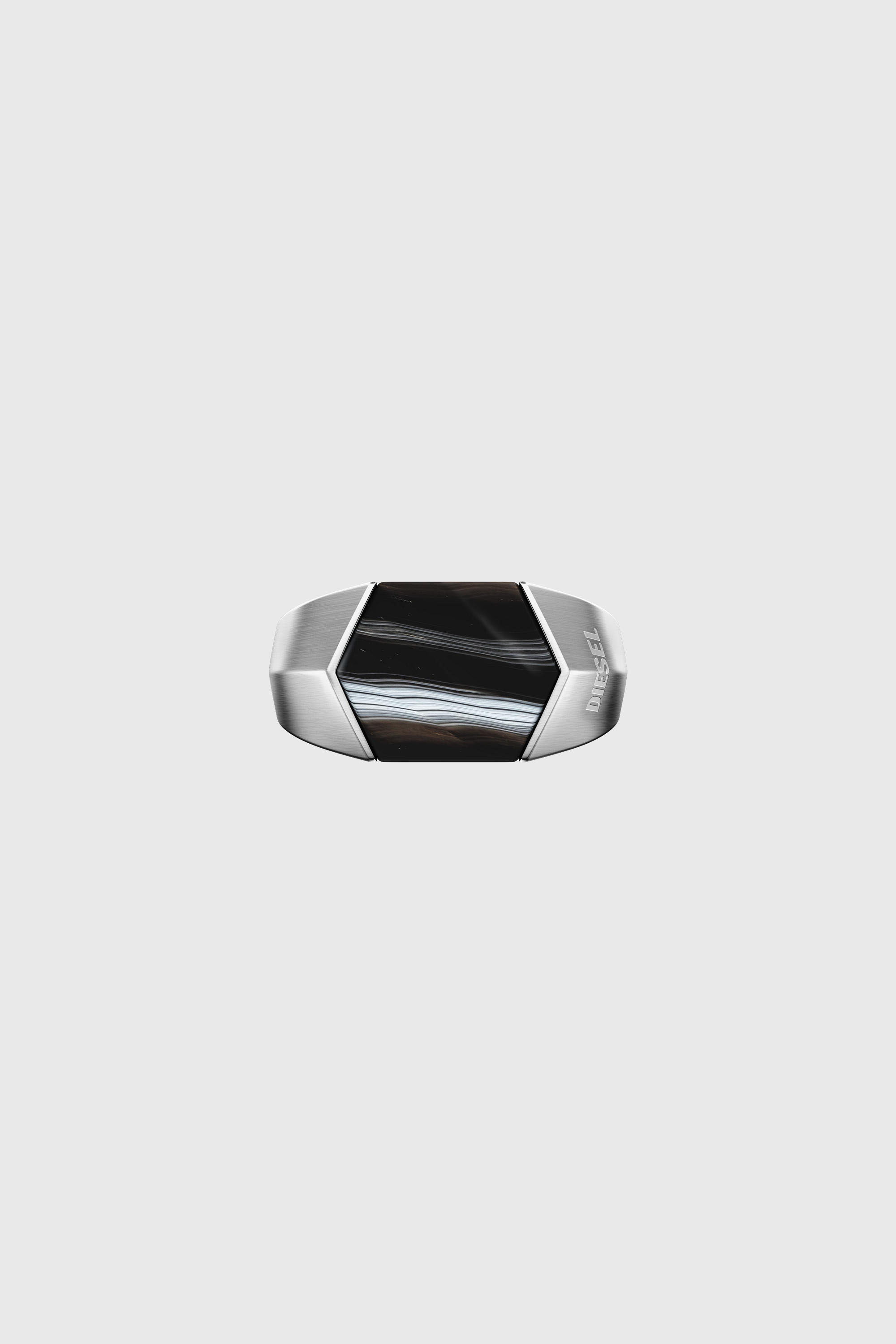 Diesel - DX1711040, Unisex Siegelring mit schwarzem Achat in Silber/Schwarz - 3