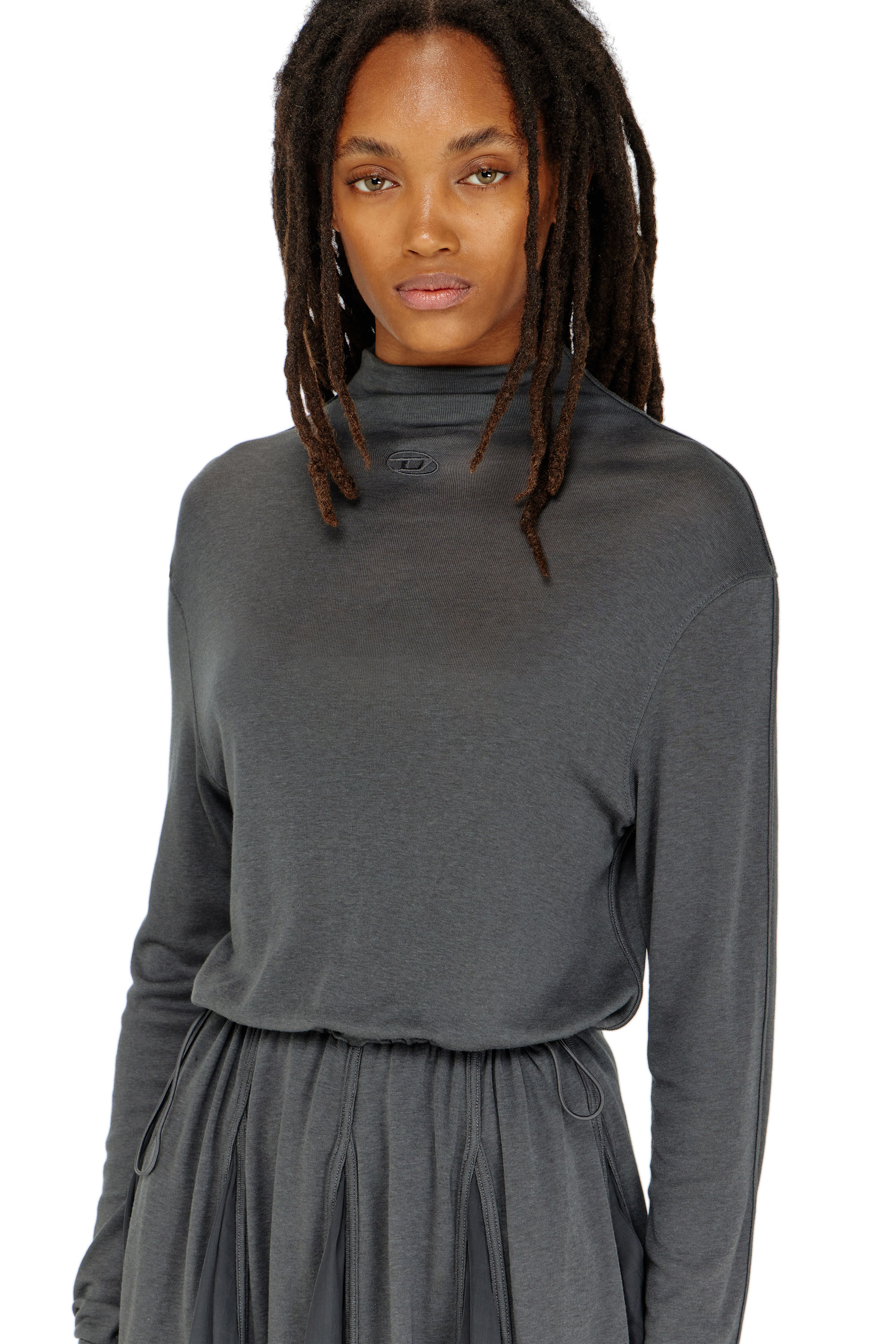 Diesel - D-REI, Damen Rollkragen-Minikleid aus Jersey und Chiffon in Dunkelgrau - 4