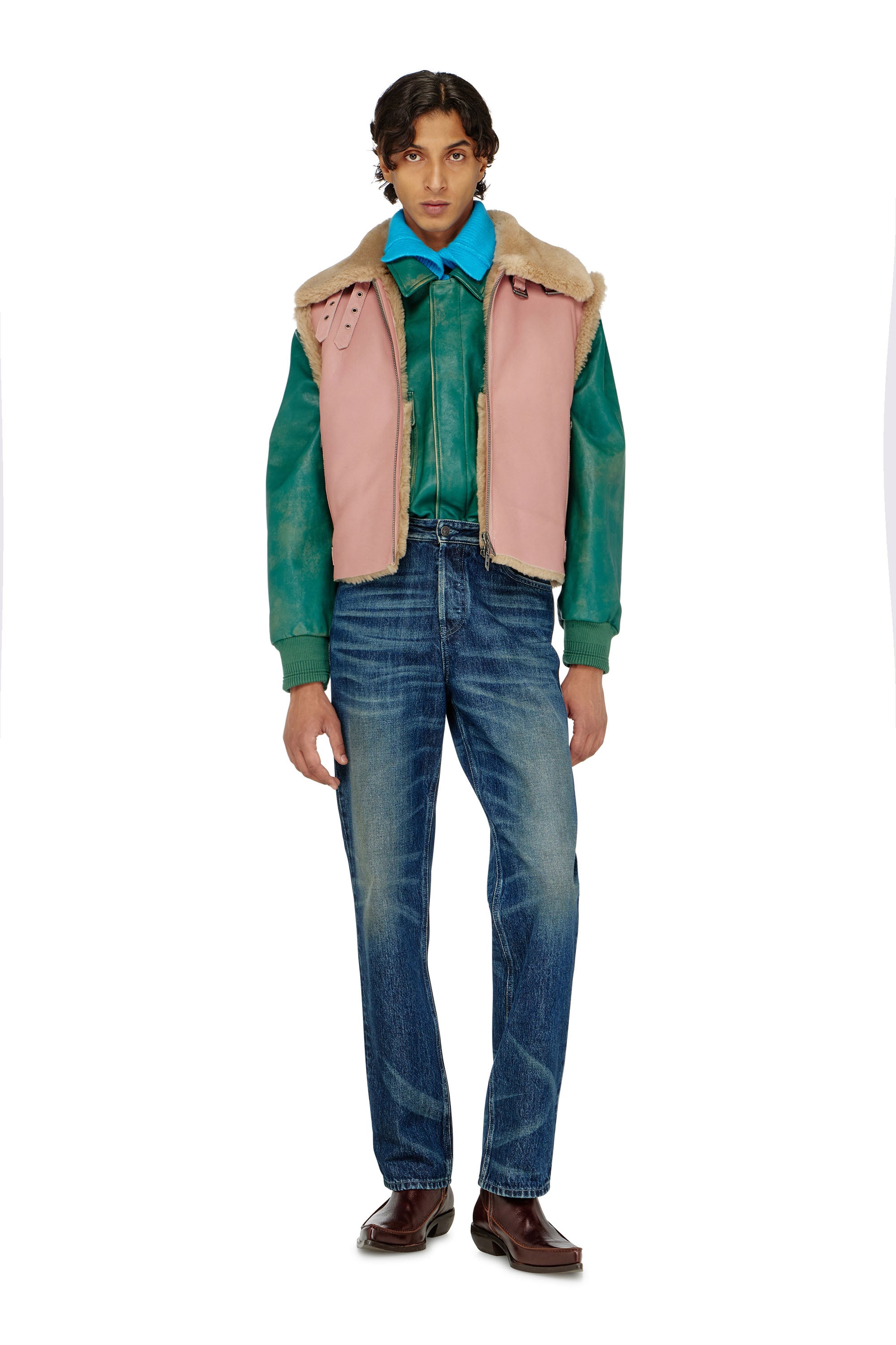 Diesel - L-HONT, Herren Lederweste mit Shearling in Rosa - 2