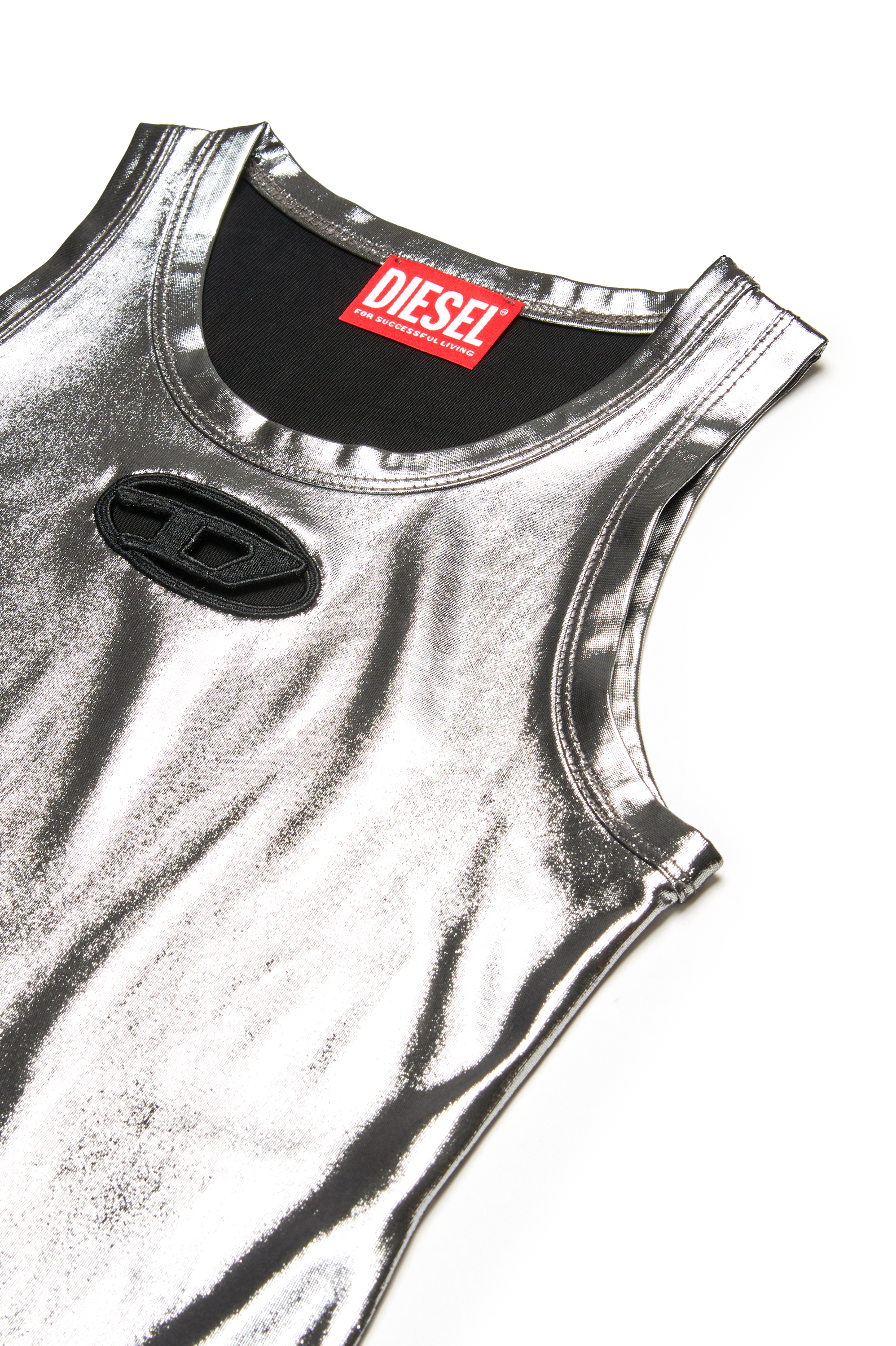 Diesel - TLYNYS, Damen Metallic-Tanktop mit Cutout-Logo in Silber/Schwarz - 3