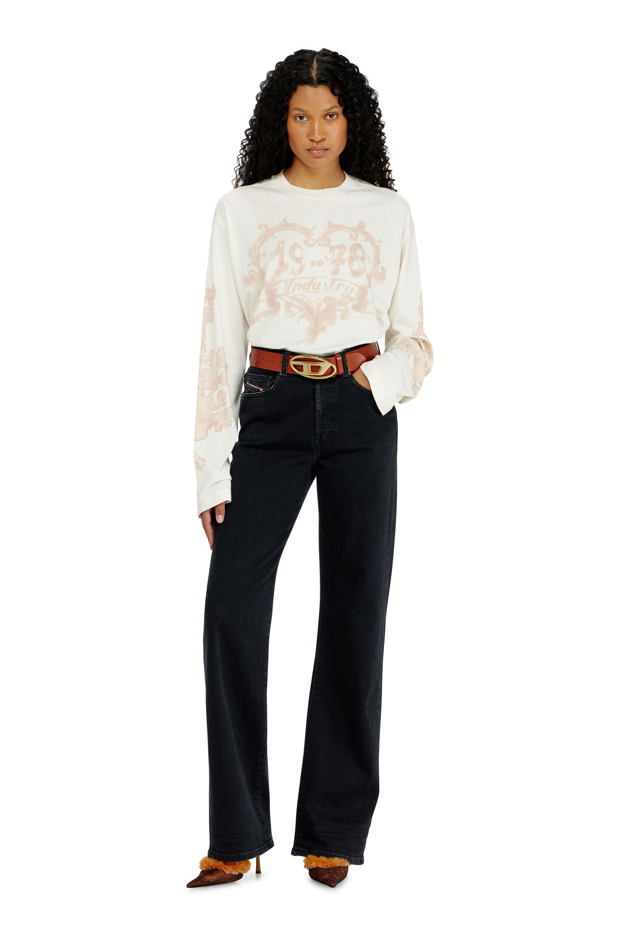 Diesel - T-HILARY-LS-AA1, Damen Langarmshirt aus Baumwolle mit Grafikprint in Wei&szlig; - 1