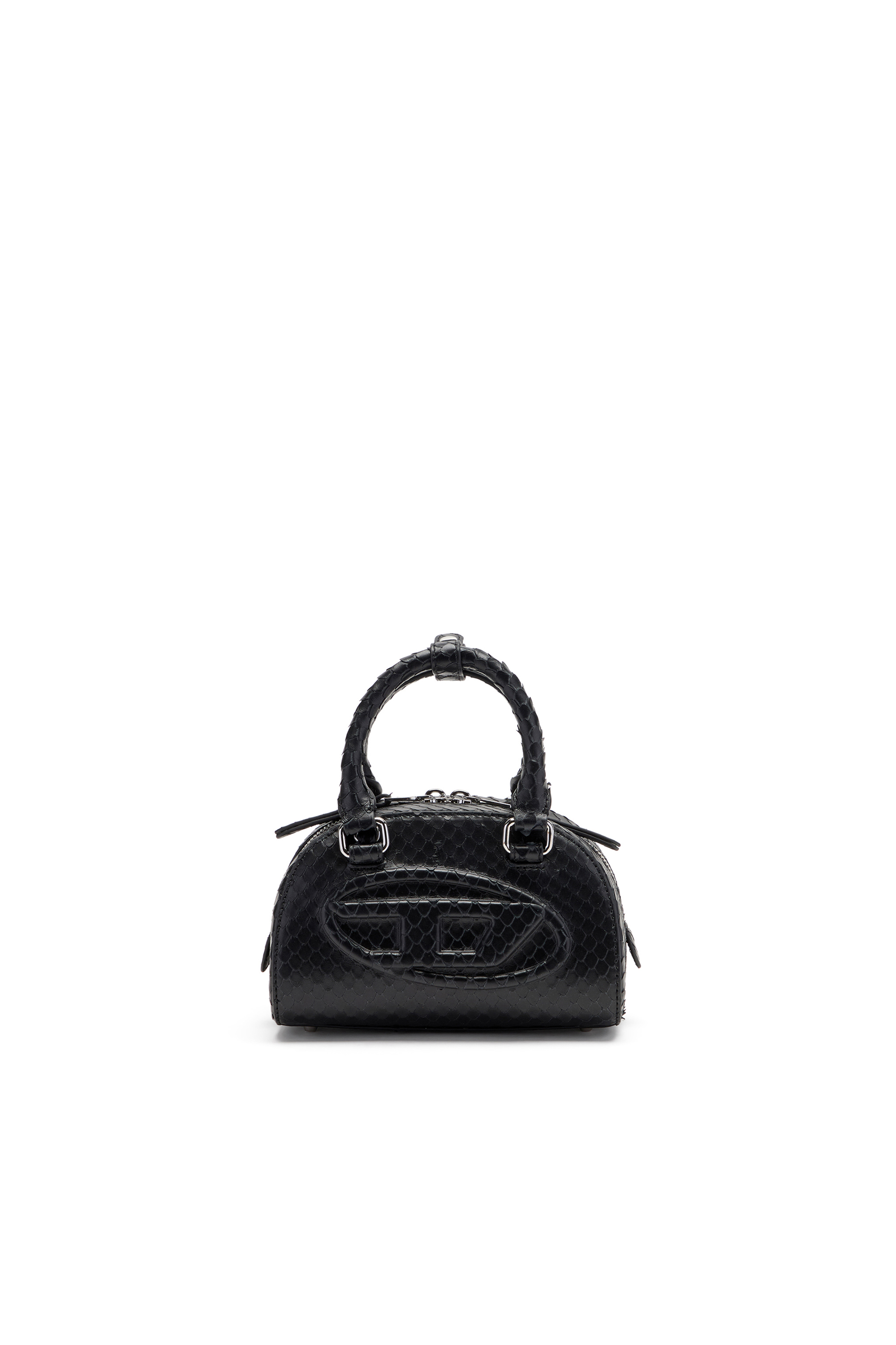Diesel - 1DR DOME CROSSBODY, Damen 1DR Dome-Mini-Bowlingtasche aus Leder in Schlangenoptik in Schwarz - 1