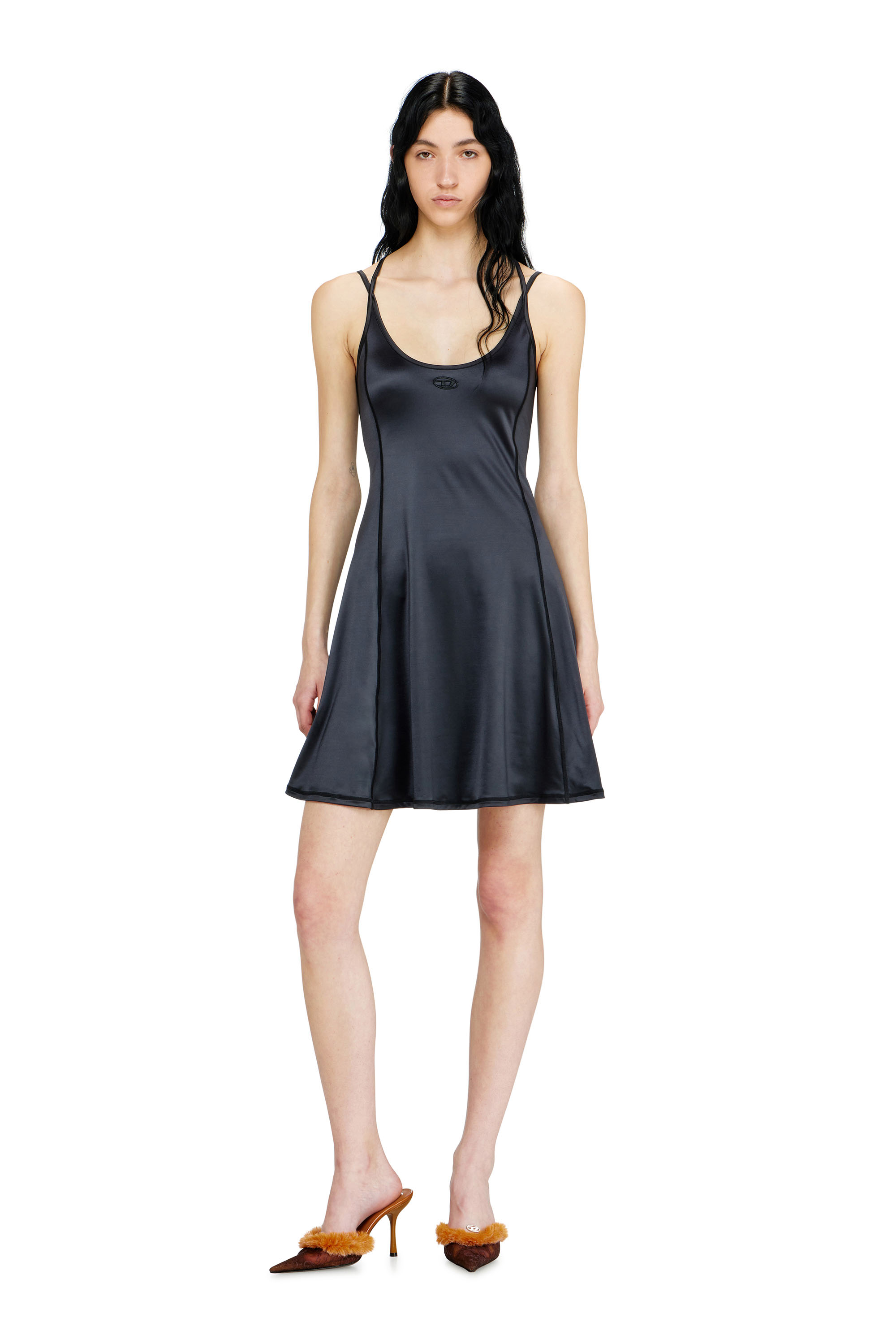 Diesel - D-IMMY, Damen Flie&szlig;endes Minikleid mit doppelten Tr&auml;gern in Schwarz - 3