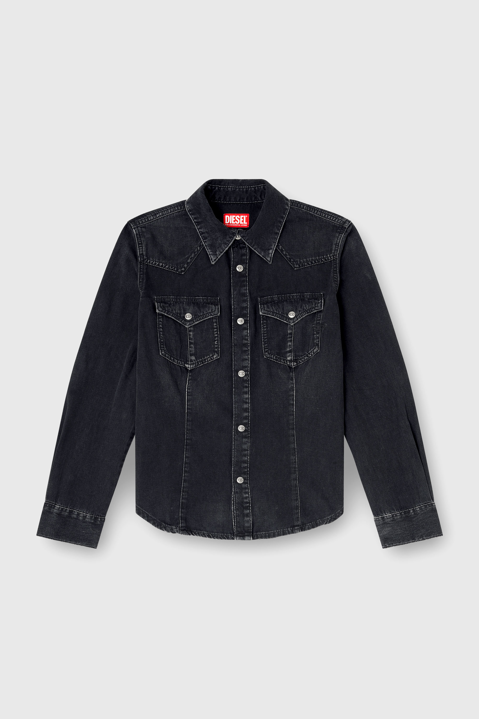 Diesel - DE-WAVES, Damen Western-Hemd aus behandeltem Denim in Schwarz - 2