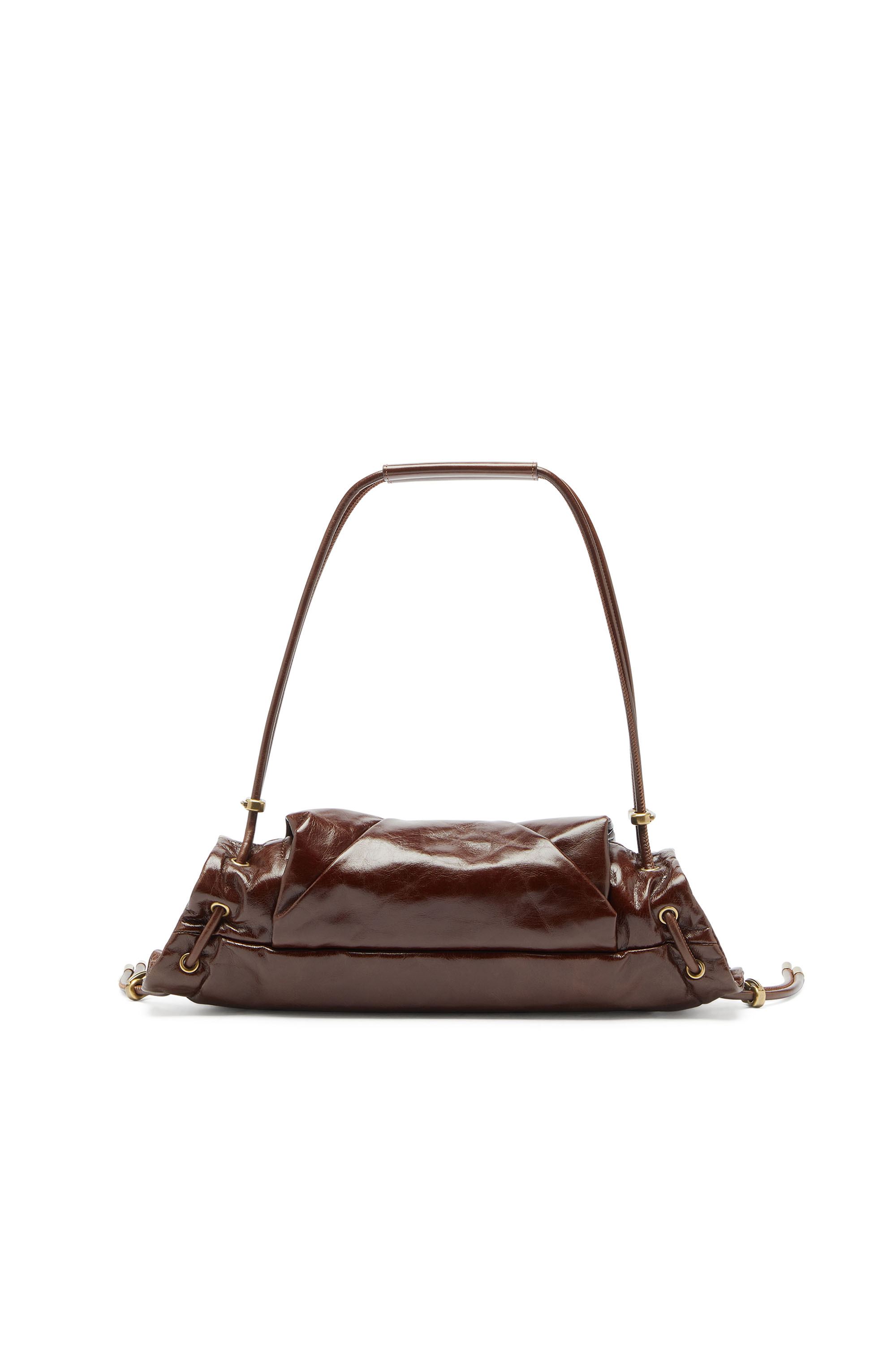 Diesel - SCRUNCH-D SHOULDER S, Damen Scrunch-D-Schultertasche aus Knitter-Leder in Braun - 2