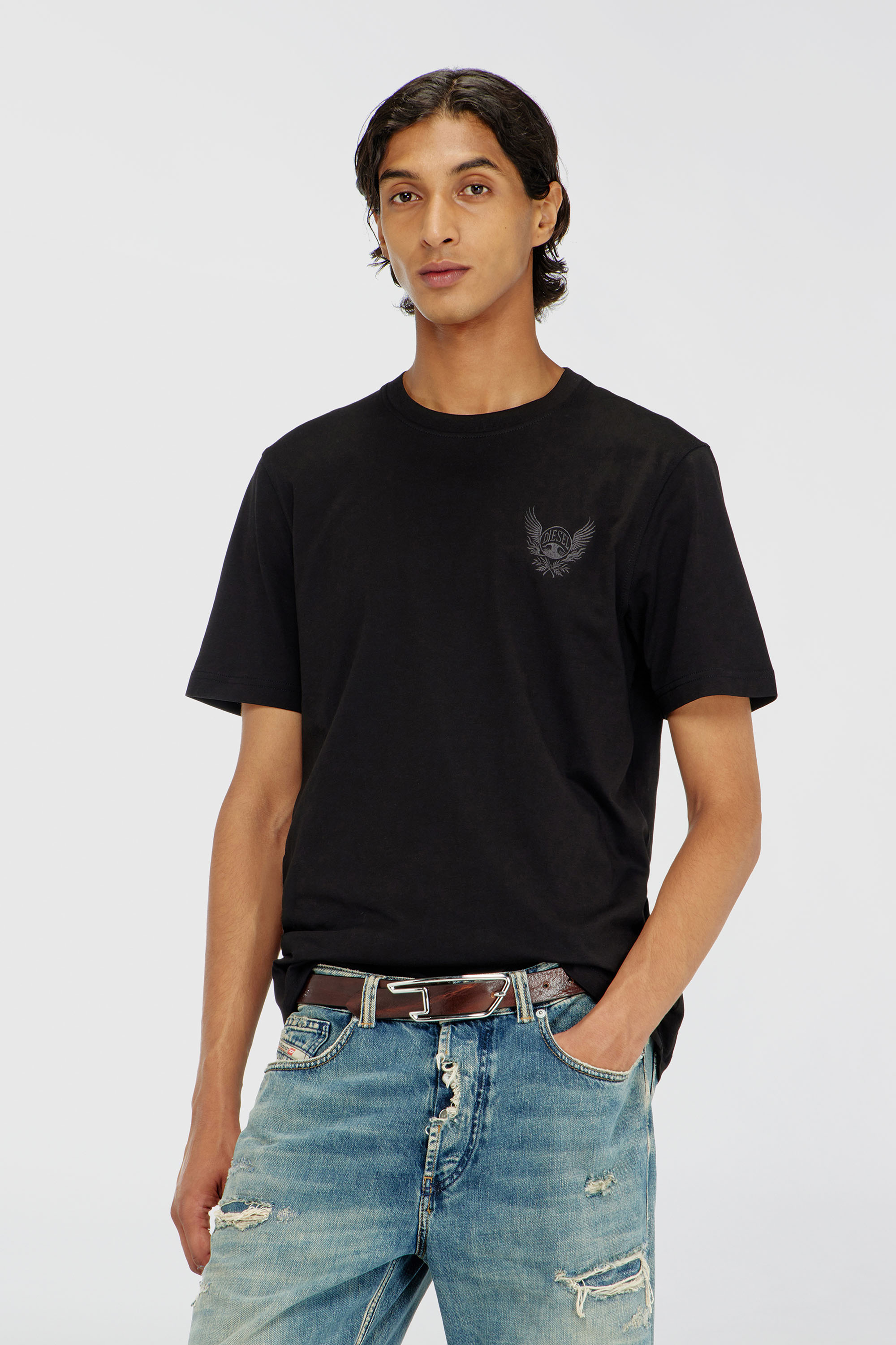 Diesel - T-ADJUST-AA8, Herren Baumwoll-T-Shirt mit Logo-Motiv auf der Brust in Schwarz - 1