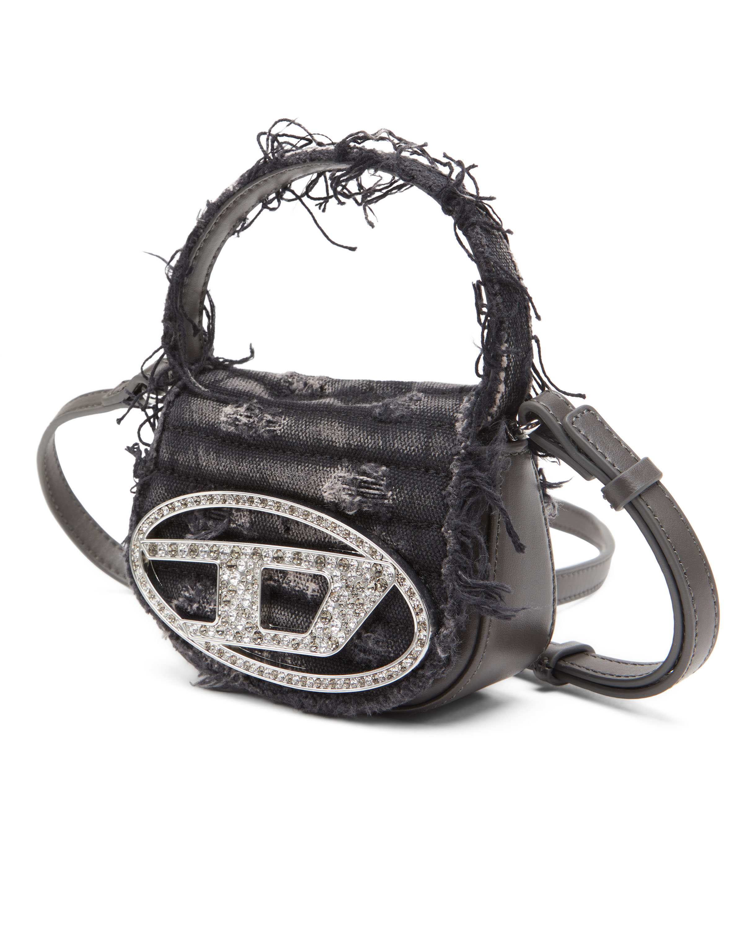 Diesel - 1DR XS, Woman's 1DR XS - Iconic mini bag in canvas and crystals in Black - 6