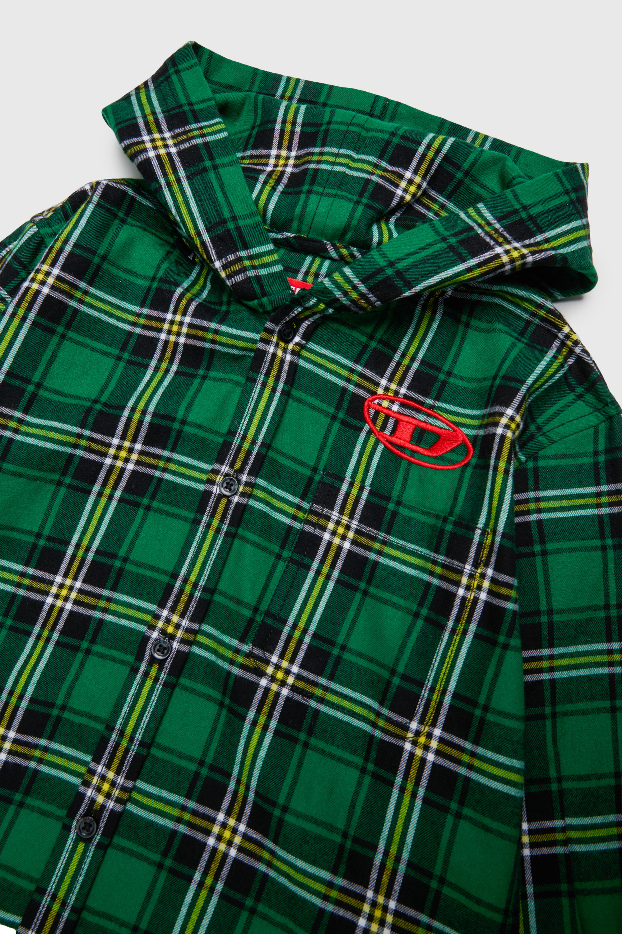 Diesel - CHECK OVER, Herren Hooded check shirt mit Oval D Stickerei in Gr&uuml;n - 3