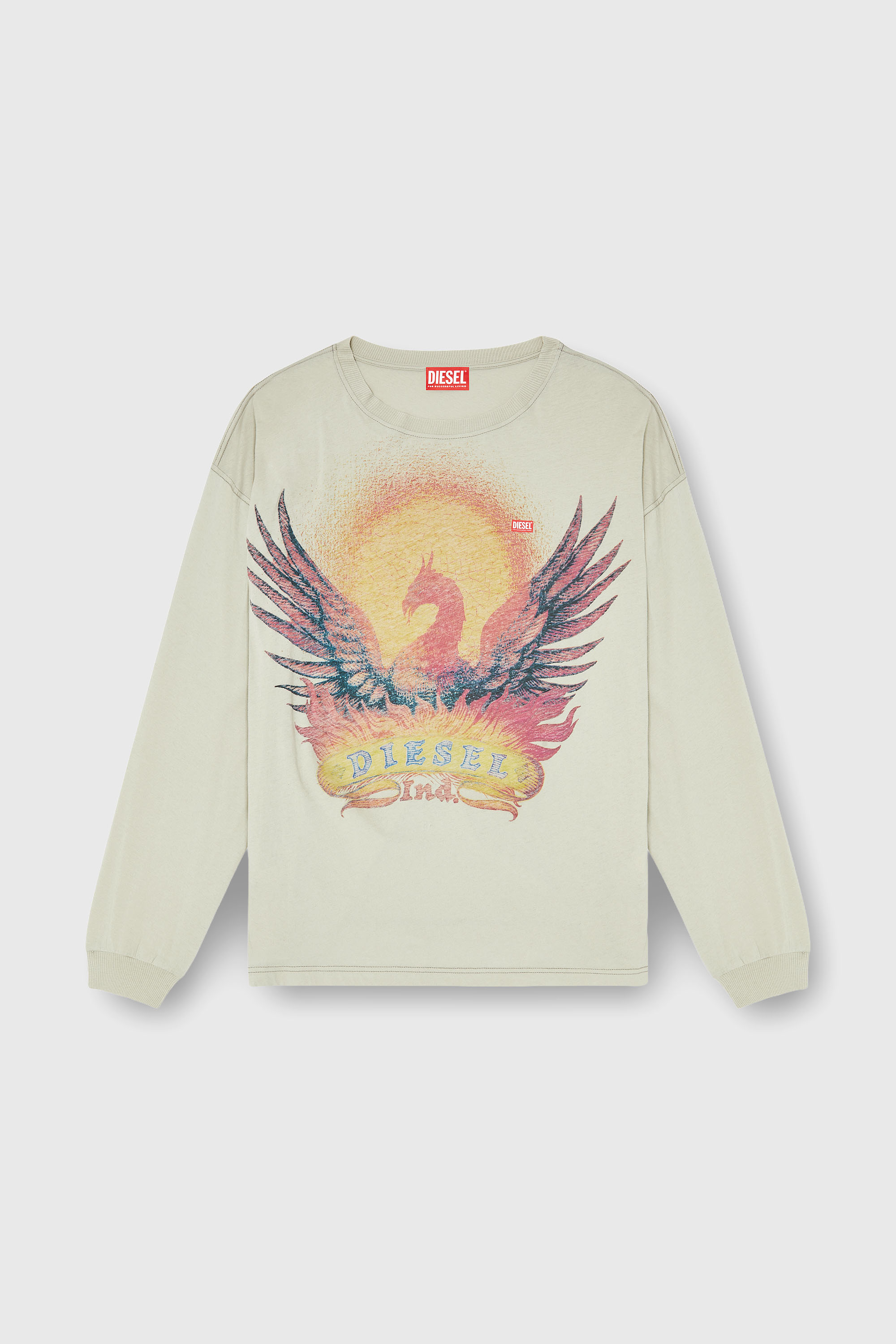 Diesel - T-BOXT-LS-AA1, Herren Langarm-T-Shirt mit Phoenix-Motiv in Beige - 2
